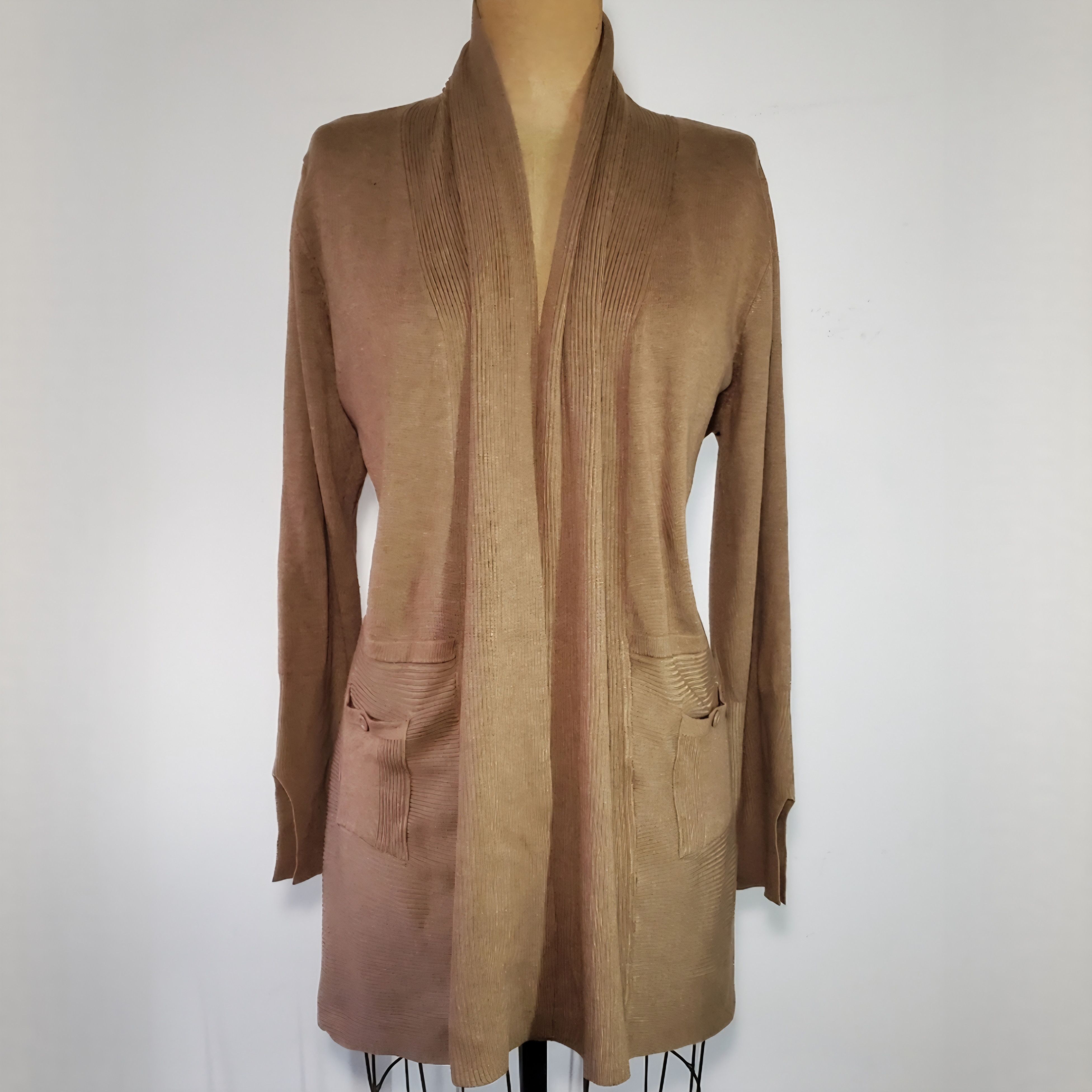 Magaschoni Magaschoni Size XL Cardigan Sweater Knit Open Front Pockets Size XL / US 12-14 / IT 48-50 - 1 Thumbnail