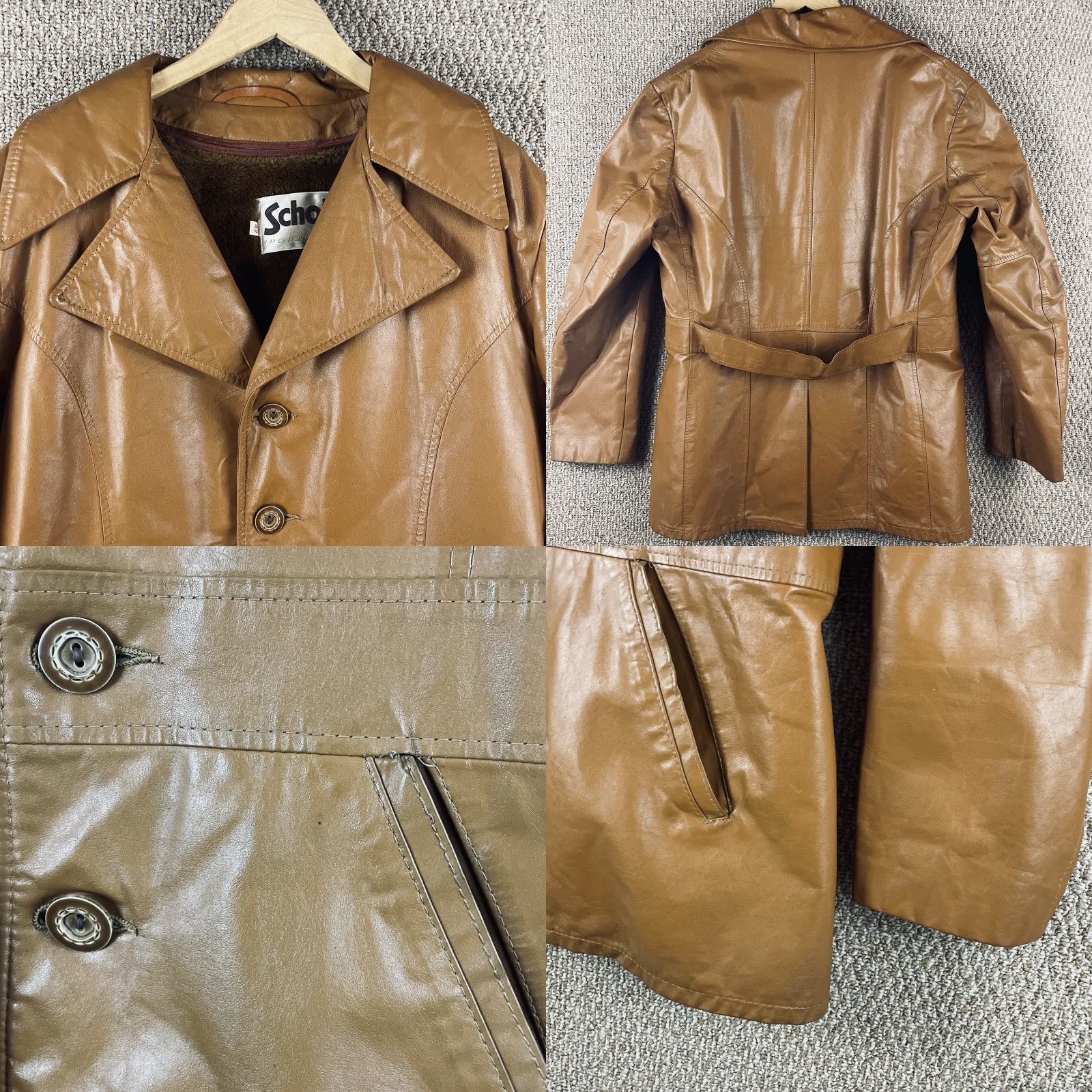 Schott Vtg Schott Bros. Leather Jacket 42 Car Coat Brown Button Removable Fur Lining Size US XS / EU 42 / 0 - 8 Thumbnail