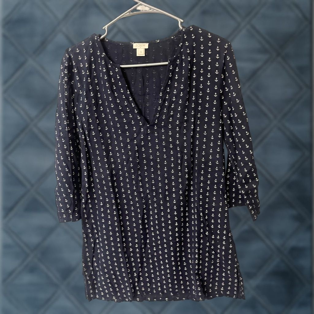 Nautica J Crew Womens Navy Blue Nautical Style Anchor Dress V-Neck Size S Size S / US 4 / IT 40 - 1 Thumbnail