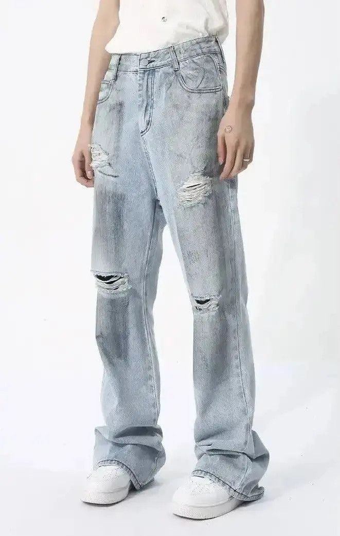 Japanese Brand Men Washed Ripped Loose Jeans Size US 32 / EU 48 - 6 Thumbnail
