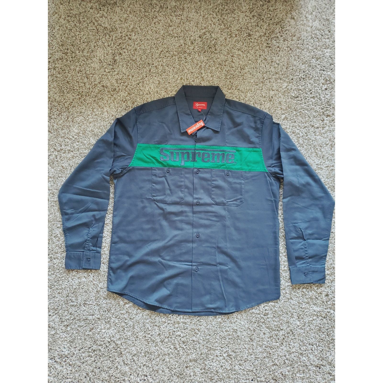 Supreme Navy Blue Racing Logo Work Shirt Long Sleeve XL