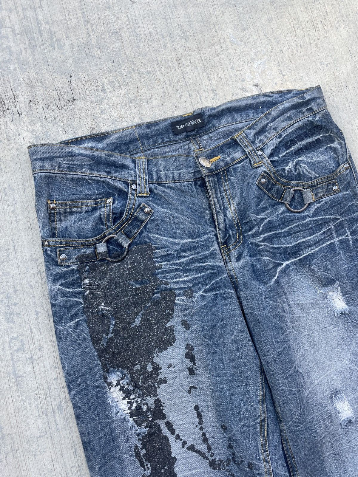 LOWBOX 💥RARE💥2000s JAPANESE BRAND LOWBOX DISTRESSED SPLATTER FLARE Size US 34 / EU 50 - 3 Thumbnail