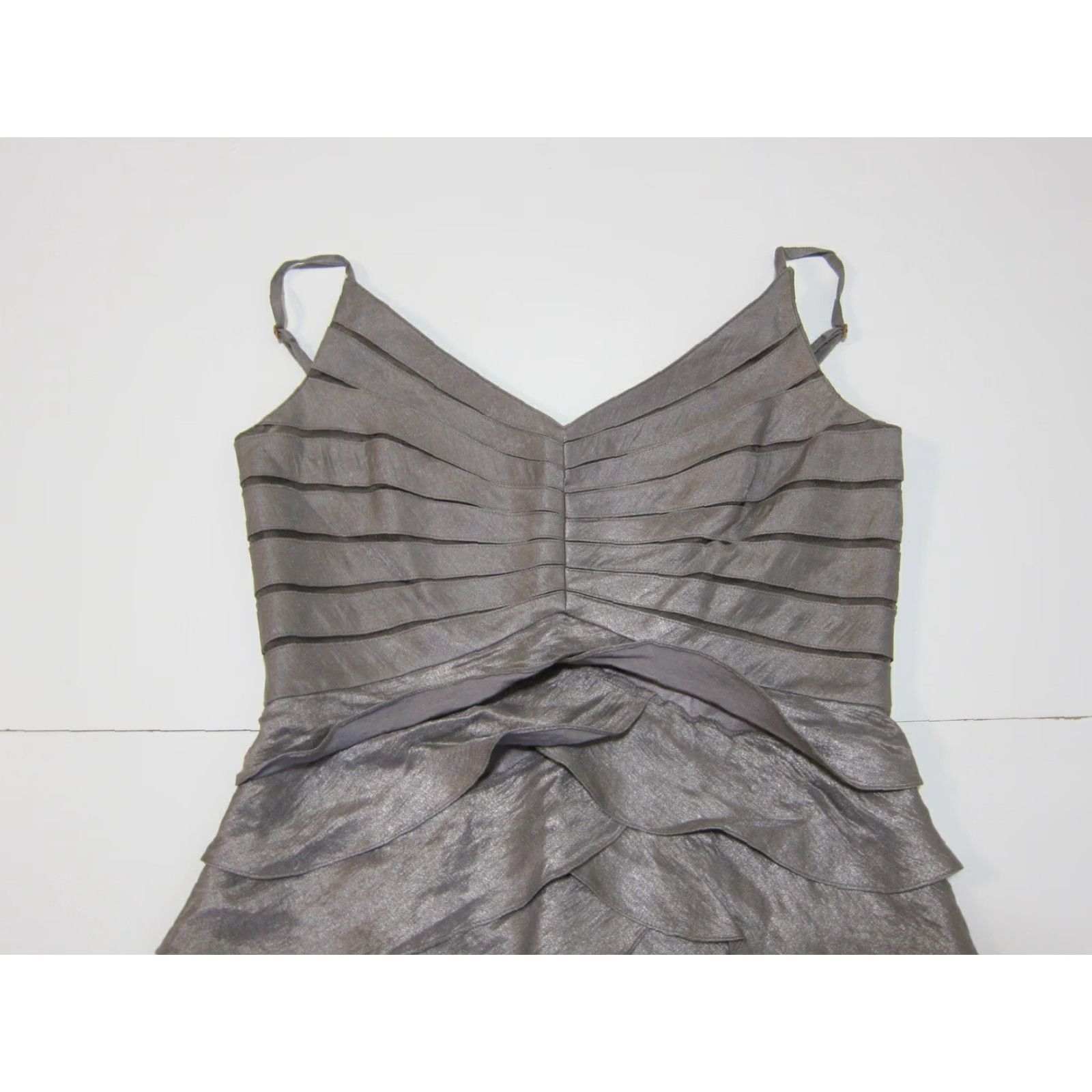 Adrianna Papell Adrianna Papell Grey Rayon Ruffle Spaghetti Strap Long Cocktail Dress Women 10 Size L / US 10 / IT 46 - 4 Thumbnail