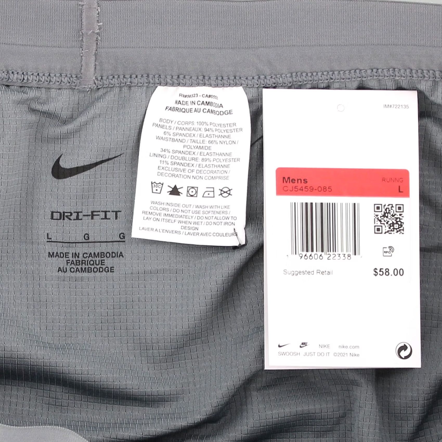 Nike Nike Mens Running Shorts Dri-Fit Pockets Large Grey CJ5459 Size US 33 - 4 Thumbnail