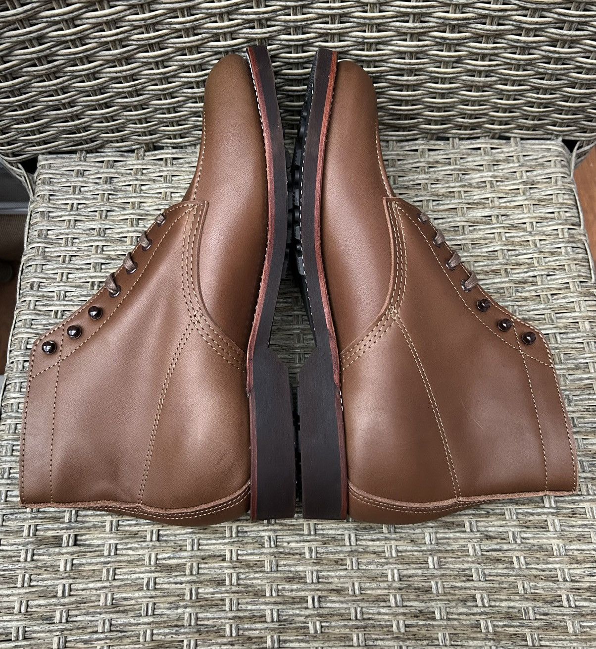 Vintage 1930s Leather Sport Boot Outing Shoes In Cigar Brown Moc-Toe Size US 12 / EU 45 - 5 Thumbnail