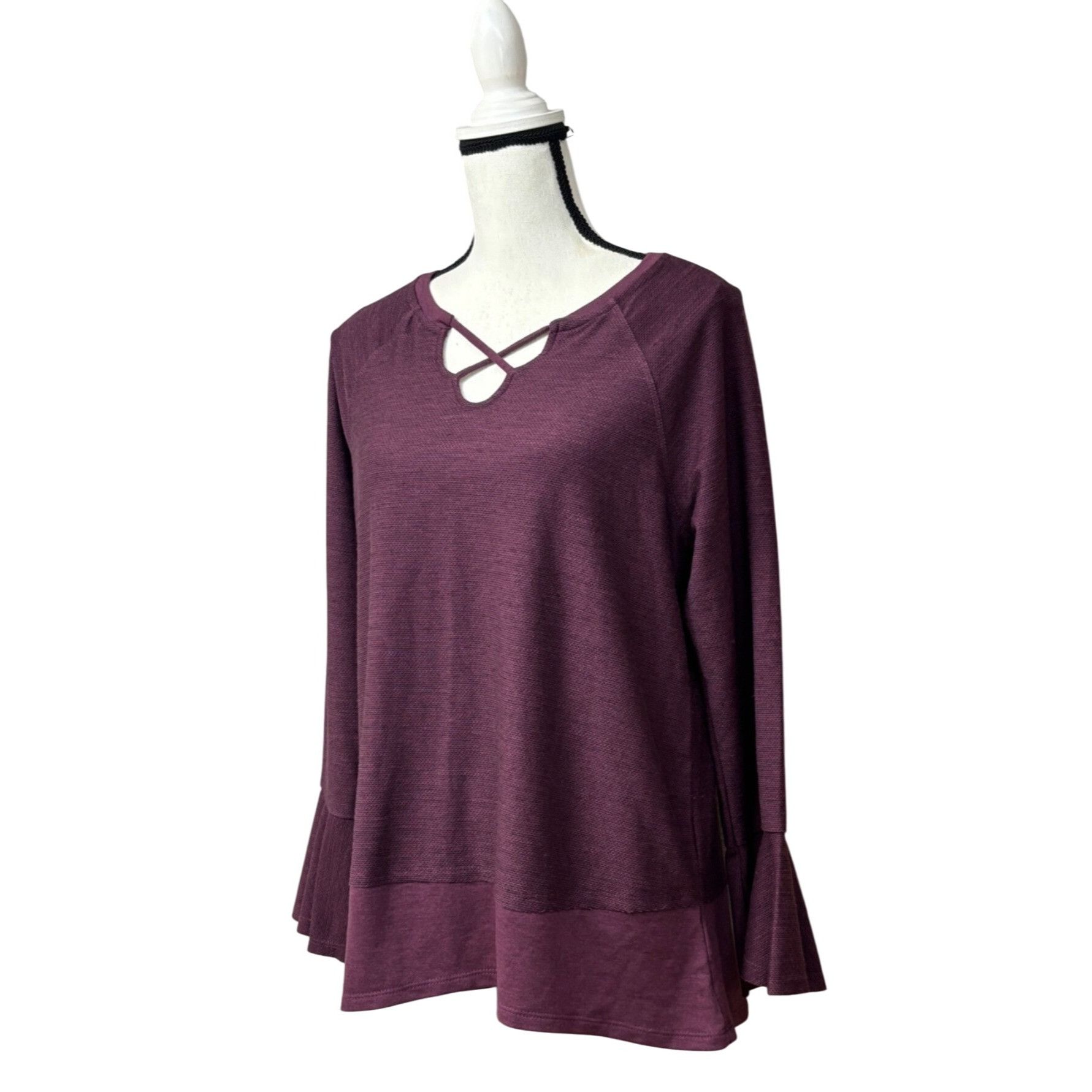 Style & Co Style & Co X-Front Bell-Sleeve Top, Bordeaux, M Size M / US 6-8 / IT 42-44 - 3 Thumbnail