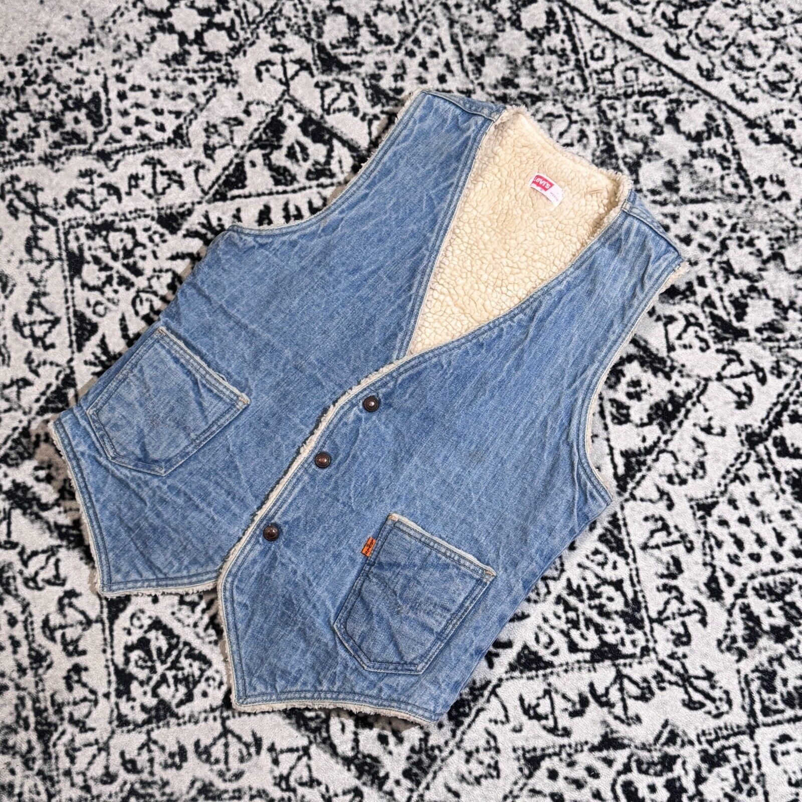Levi's × Vintage Levis Baby Blue Cotton Vest Sherpa Jacket Size M Vintage Size US M / EU 48-50 / 2 - 2 Thumbnail