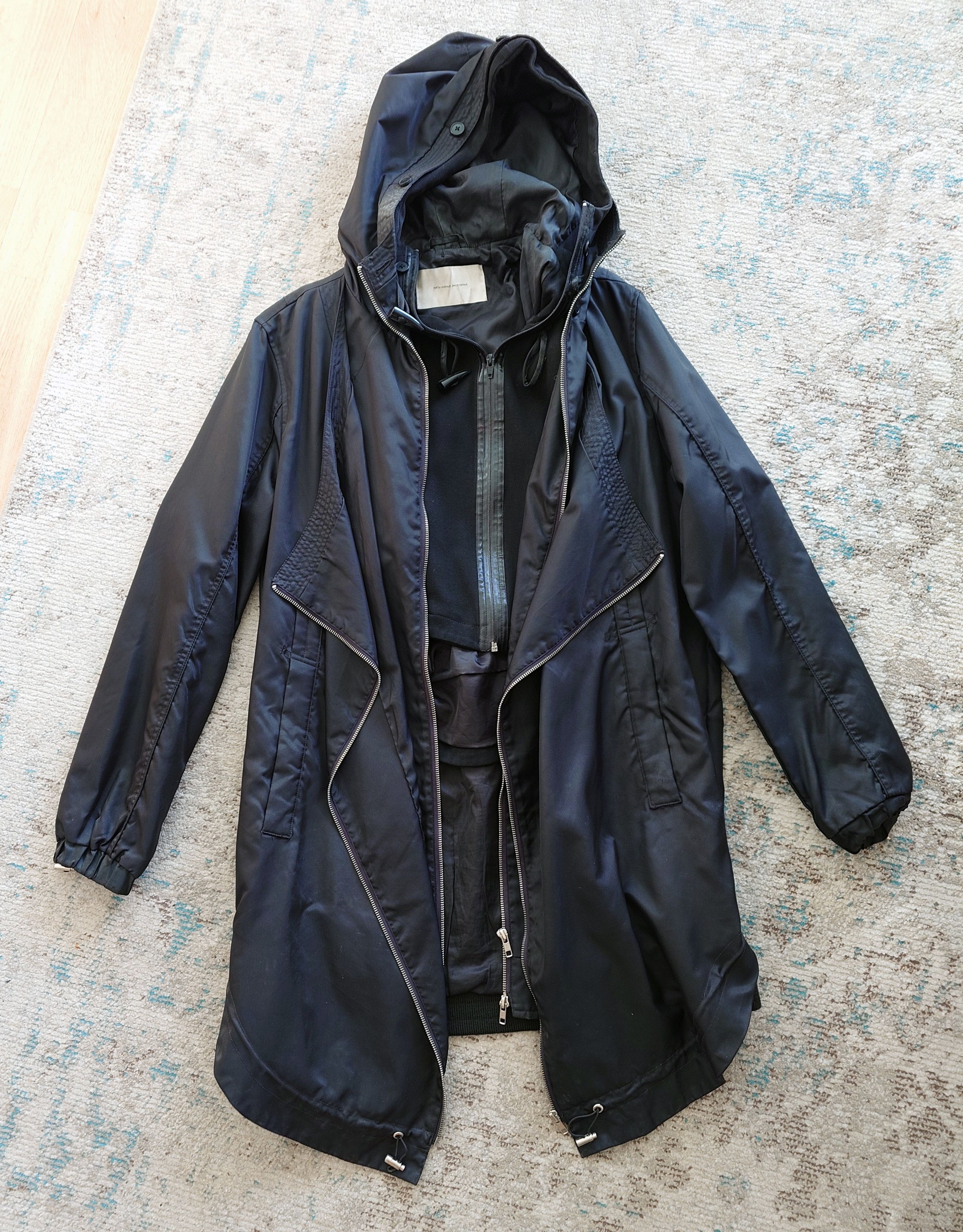 image of Fifth Avenue Shoe Repair Grail Multi-Layer Draped Parka in Black, Men's (Size Small)