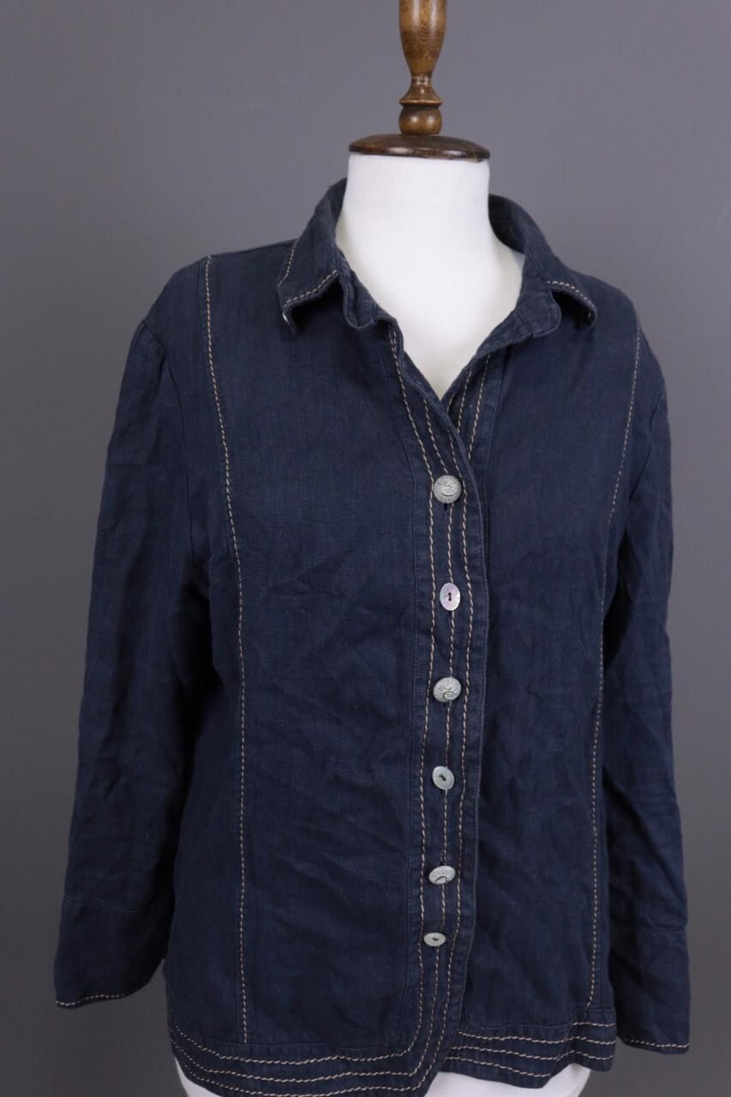 Designer Elisa Cavaletti Blue Lagenlook Linen Blouse Shirt Size L Size L / US 10 / IT 46 - 5 Thumbnail