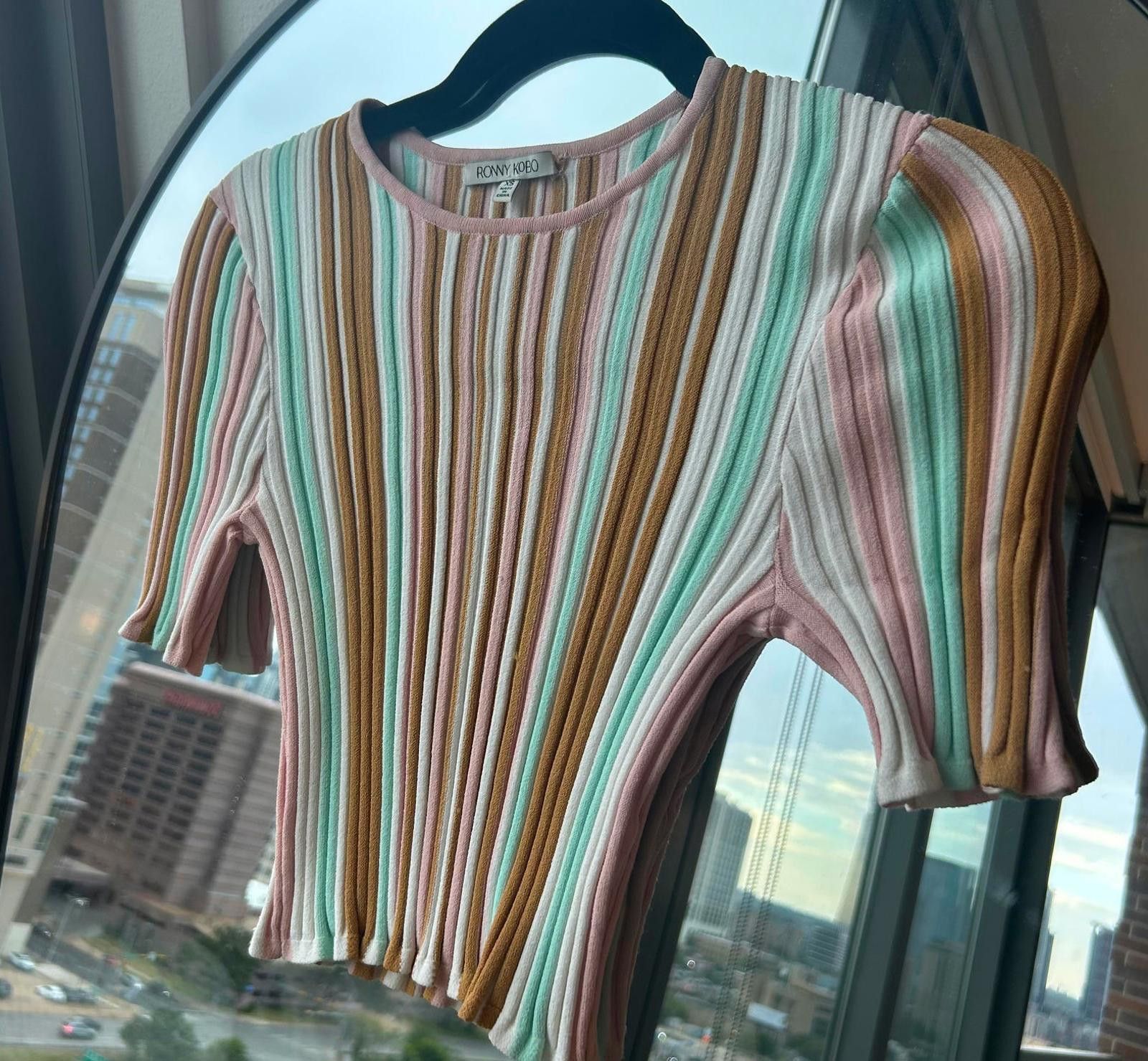Designer Ronny Kobo Striped Ribbed Knit Top XS Size XS / US 0-2 / IT 36-38 - 1 Thumbnail