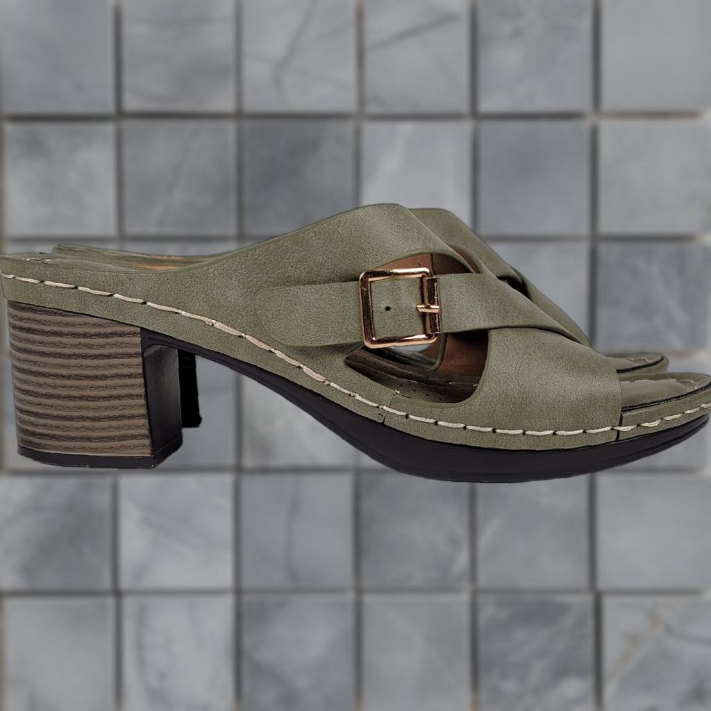 Vintage Patrizia Spring Step Karis Green Heeled Leather Sandals Open Toe Size 7 Women Slip-On Size US 7 / IT 37 - 1 Thumbnail