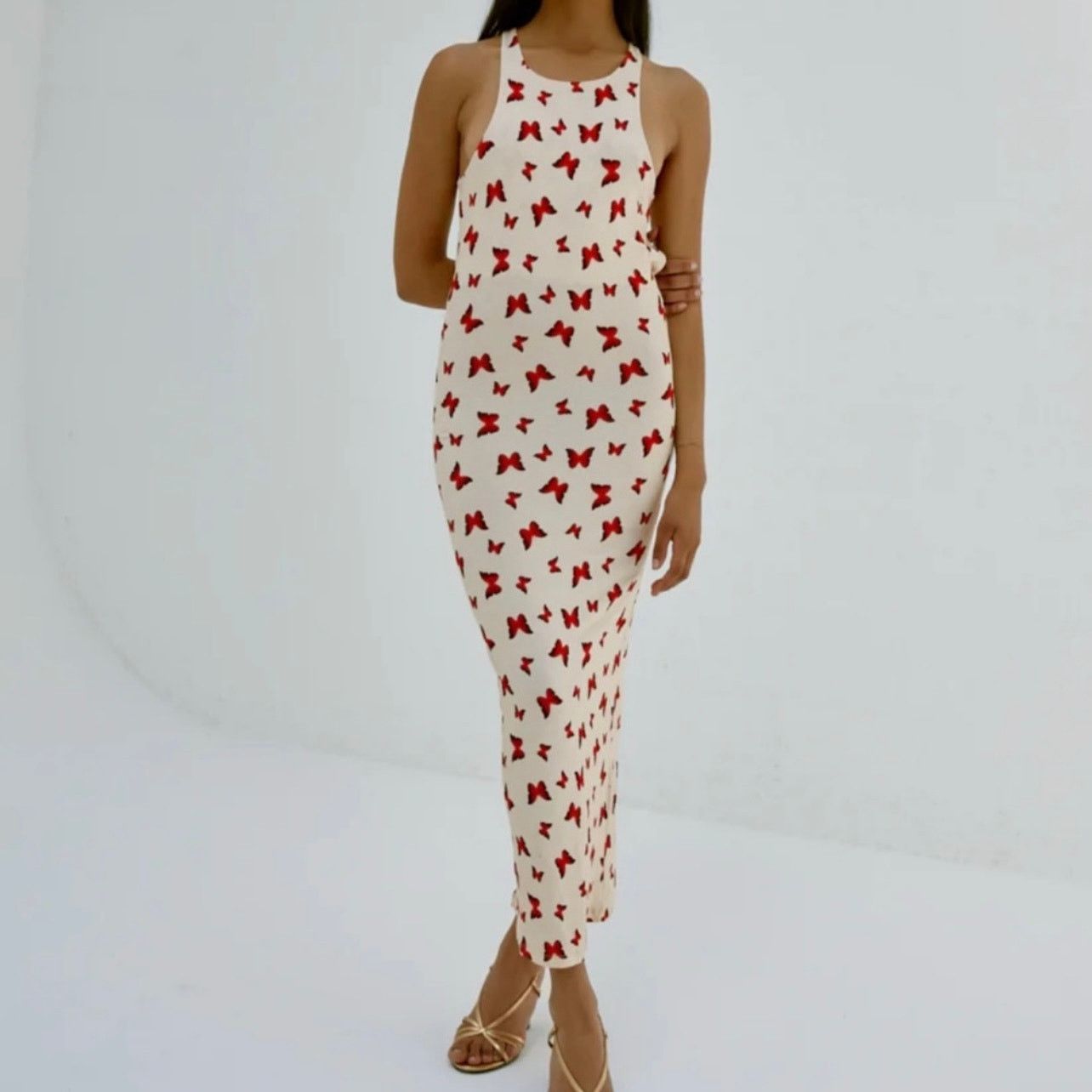 Musier Paris Womens Butterfly Orange Printed Maxi Dress