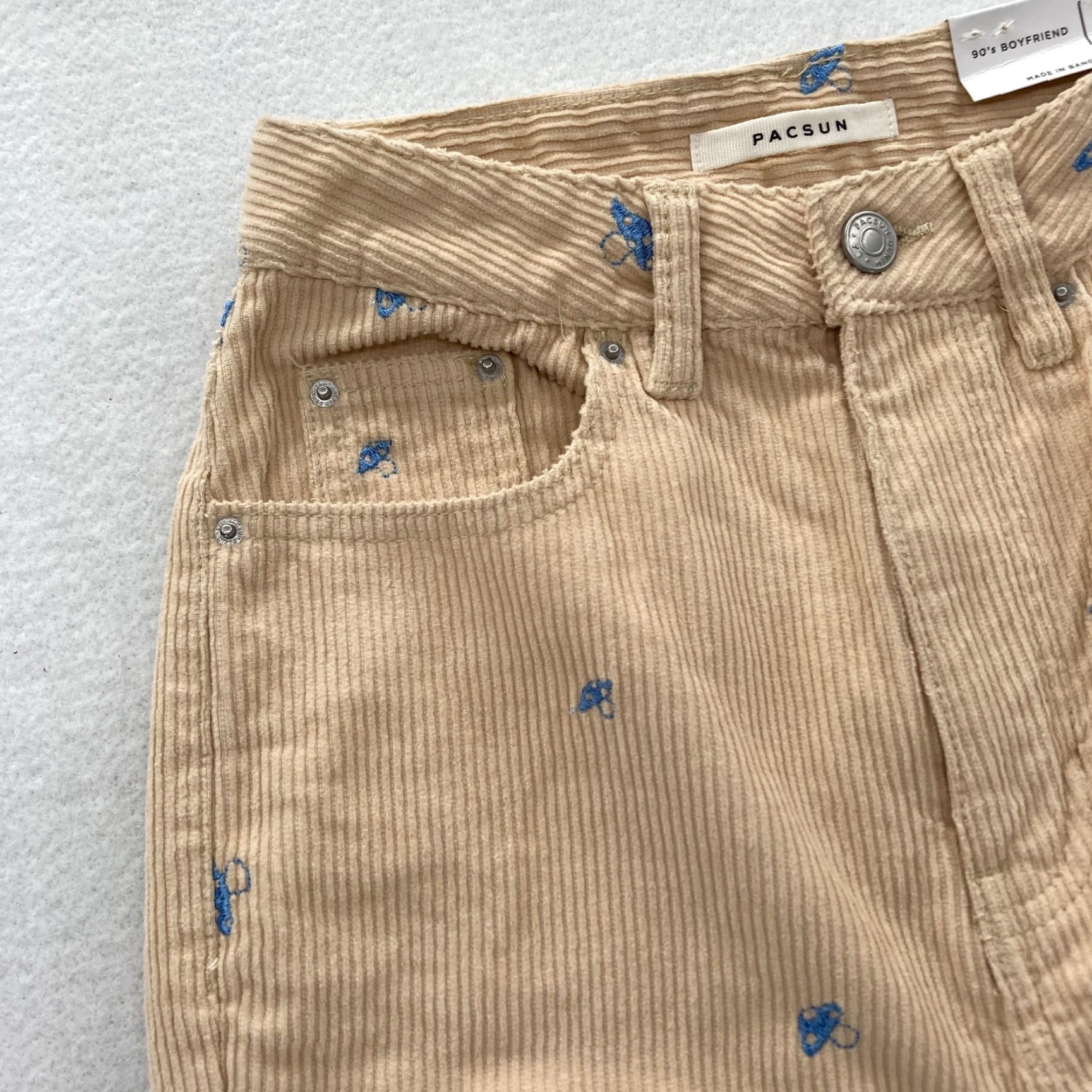 Pacsun Pacsun 90's Boyfriend Pants Women's 23 Brown Corduroy Embroidered Mushroom NWT Size 40" / US 18 - 3 Thumbnail
