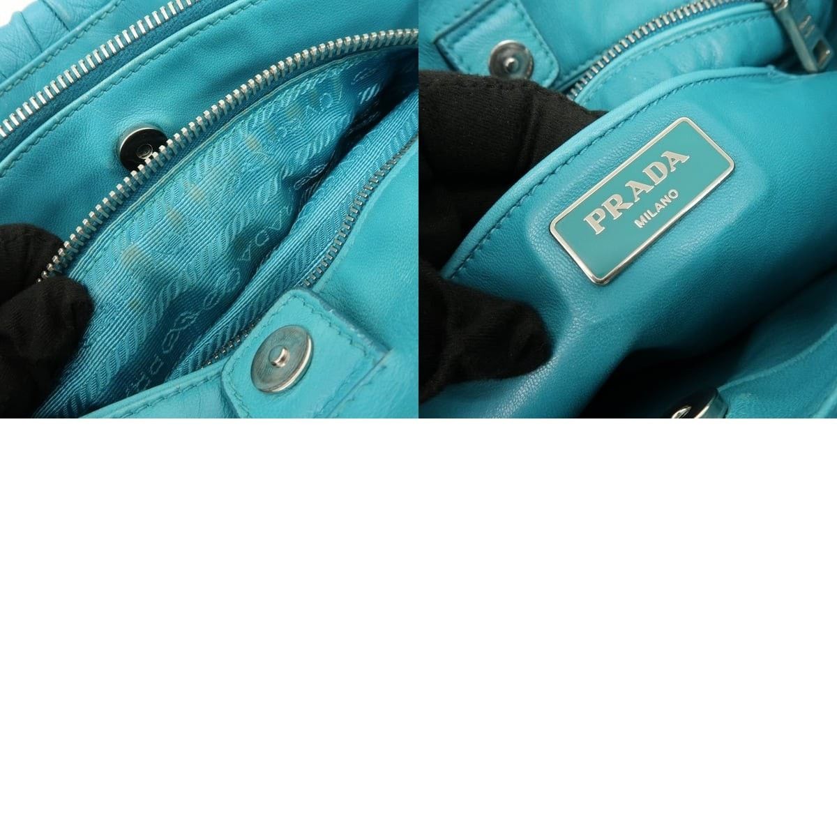 Prada Prada Ruched Lambskin Shoulder Bag Blue Size ONE SIZE - 8 Thumbnail