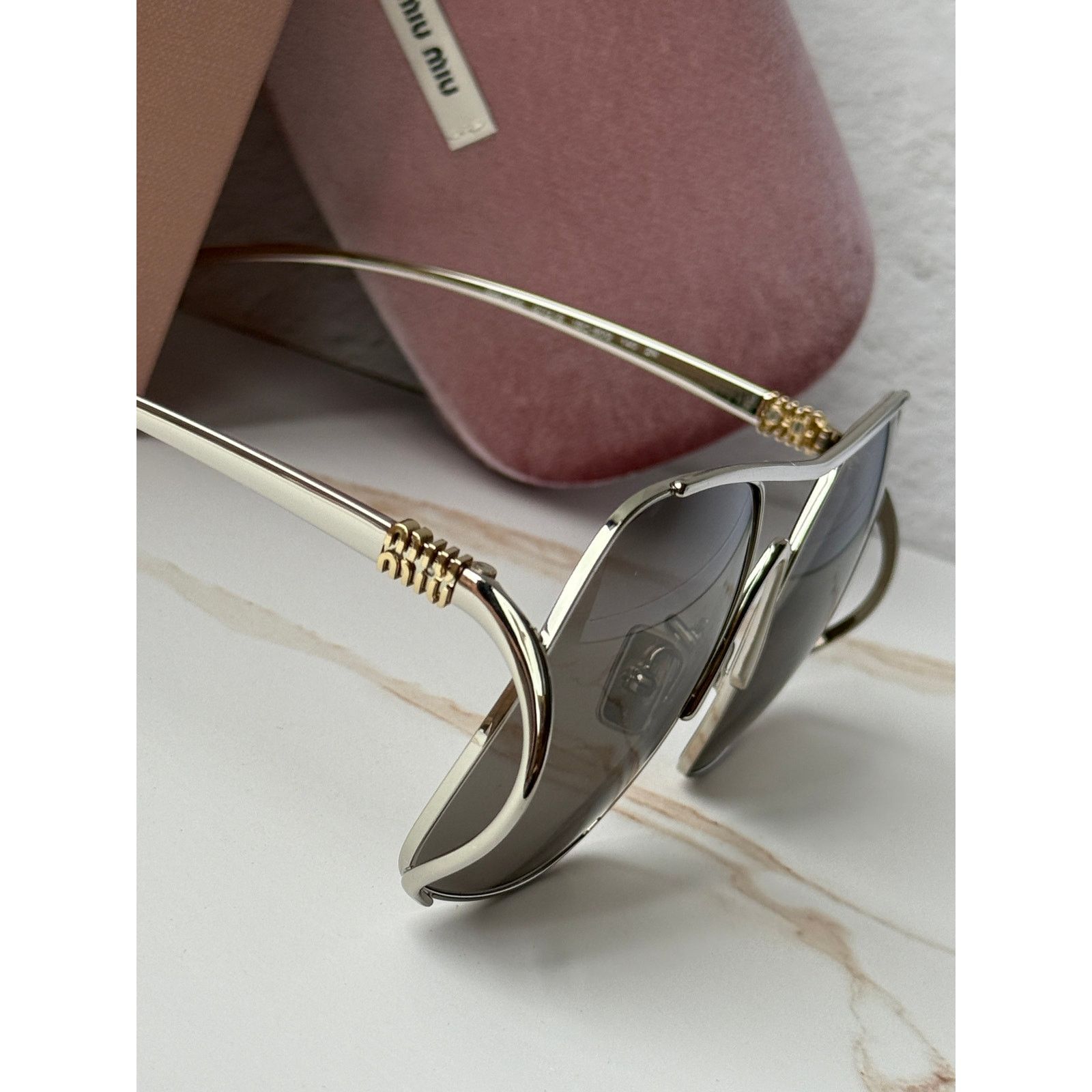 Miu Miu NEW Miu Miu MU A55S Silver Oversized Aviator Sunglasses $637 Size ONE SIZE - 7 Thumbnail