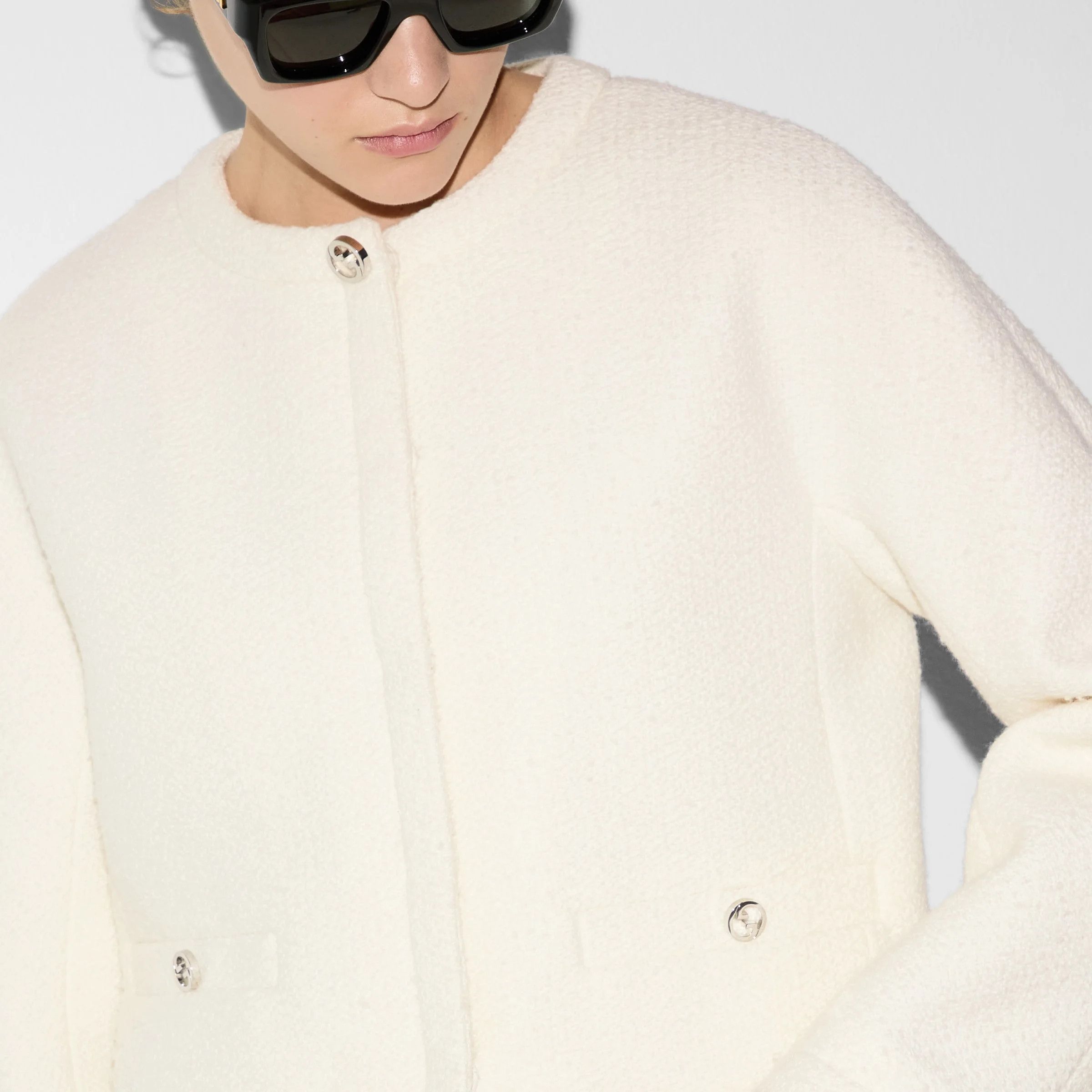Gucci o1loc1c0226 803857 Wool Bouclé Jacket in Off White Size L / US 10 / IT 46 - 5 Thumbnail