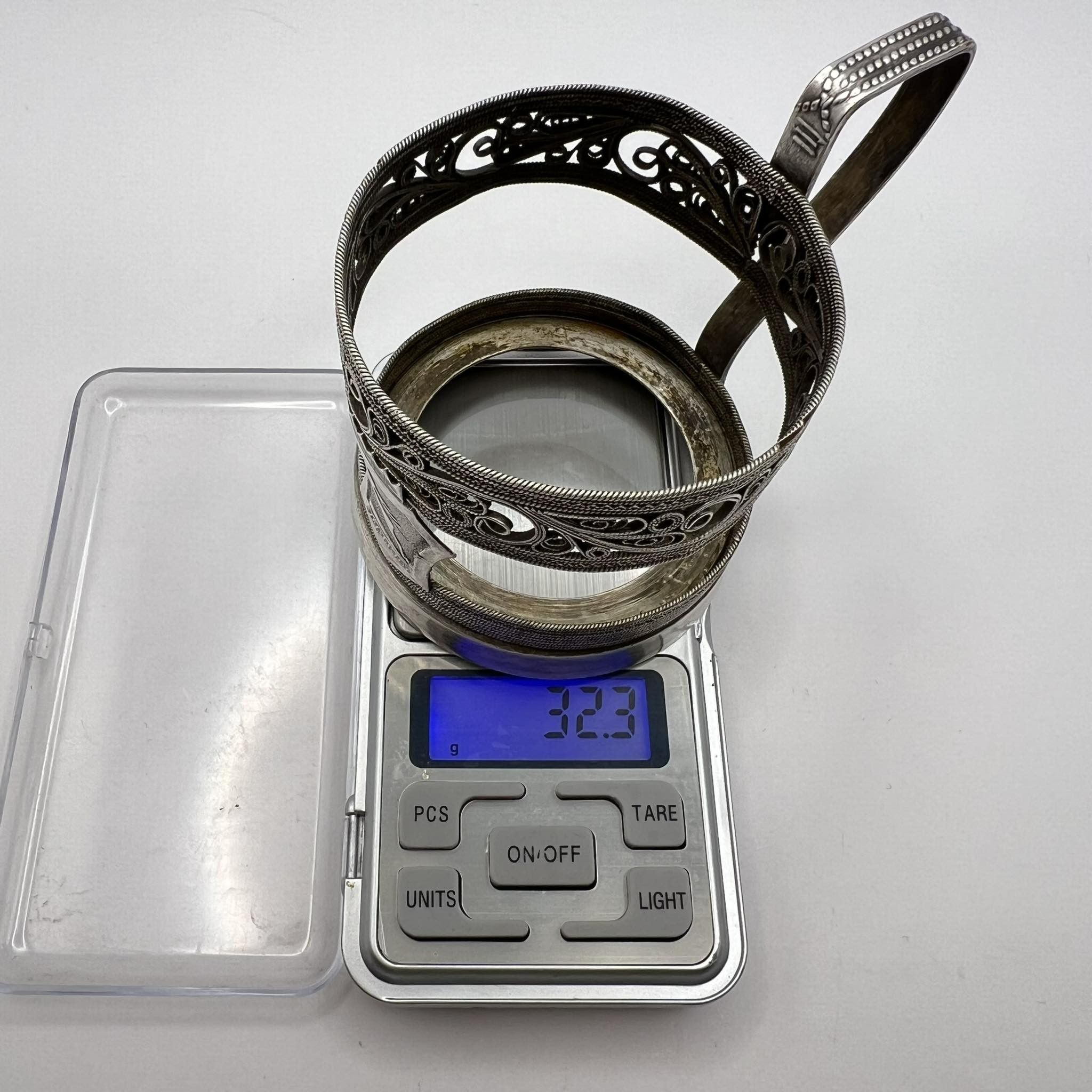 Vintage Vintage Soviet Glass Tea Cup Holder Silver Plated Signed Size ONE SIZE - 6 Thumbnail
