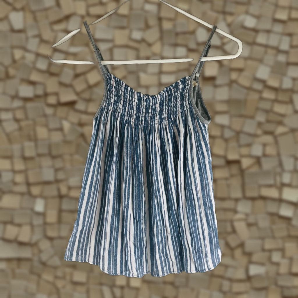 Vintage Rewind Tank Top Women's XS Blue & Gray Striped Sleeveless Elastic Blouse Shirt Size XS / US 0-2 / IT 36-38 - 1 Thumbnail