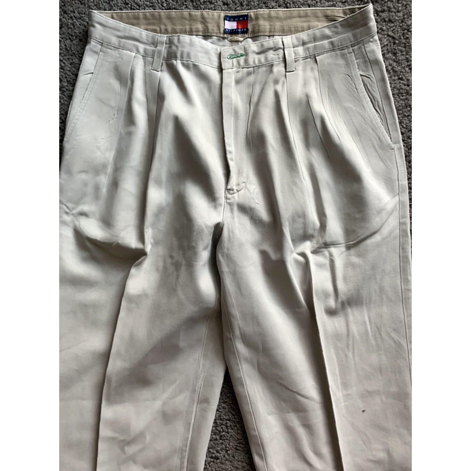 Tommy Hilfiger TOMMY HILFIGER Mens Beige Pleated Straight Leg Dress Pants 34x32 - Comfort, Breathable, Solid, American Designer Size US 34 / EU 50 - 6 Thumbnail