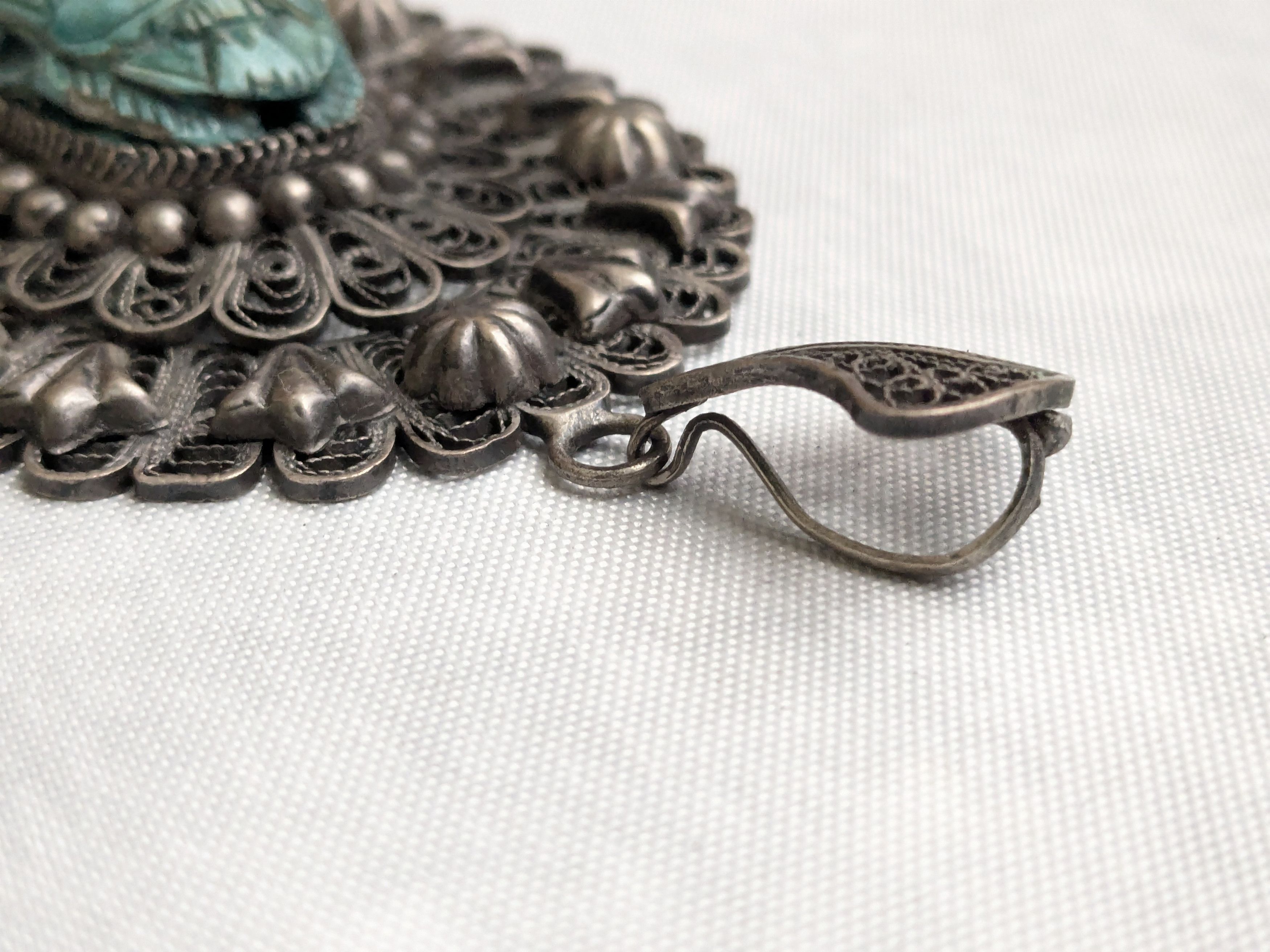 Jewelry Egyptian Silver Scarab Pendant Filigree Faience Blue Oval Size ONE SIZE - 11 Thumbnail