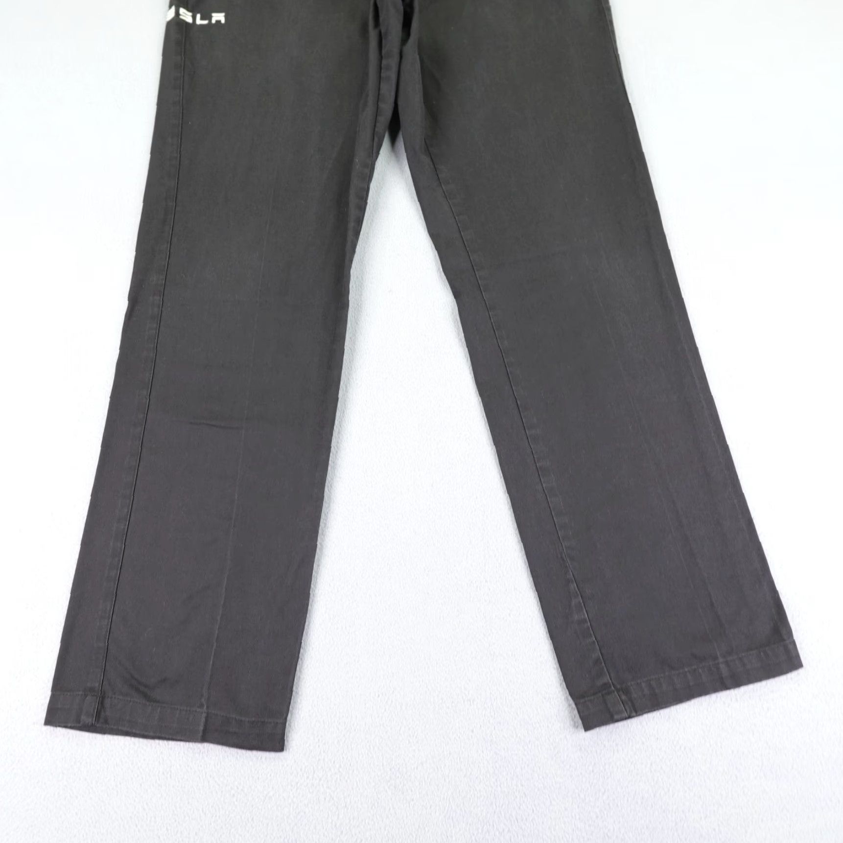 Vintage Tesla Pants Mens 30x32 Black Chino Utility Work Pants Mens Black Cotton Polyester Logo 90s Cars Theme Regular Straight Inseam 31in Jeans Style Chino Size US 31 - 3 Thumbnail
