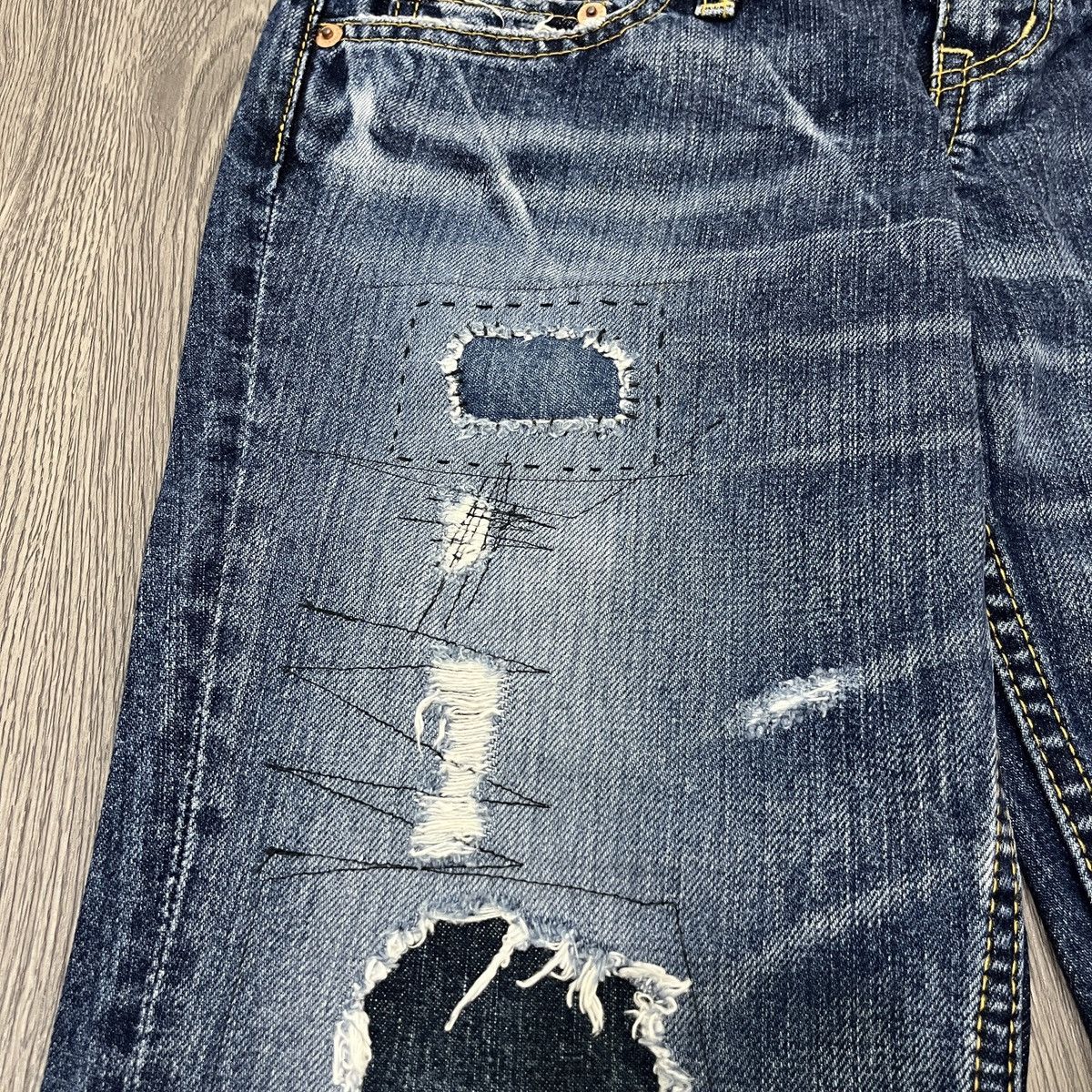Japanese Brand Antgauge - Double Waist Distressed Patchwork Denim Ifaix Lgb Size US 27 - 10 Thumbnail