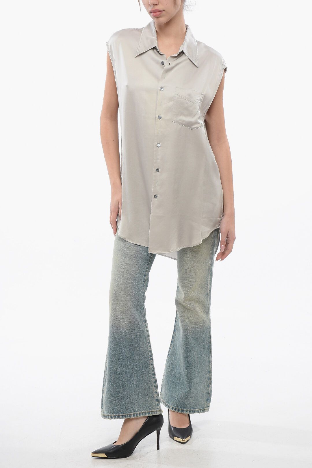 Maison Margiela og1mm0825 Asymmetric Sleeveless Shirt in Grey Size S / US 4 / IT 40 - 4 Thumbnail
