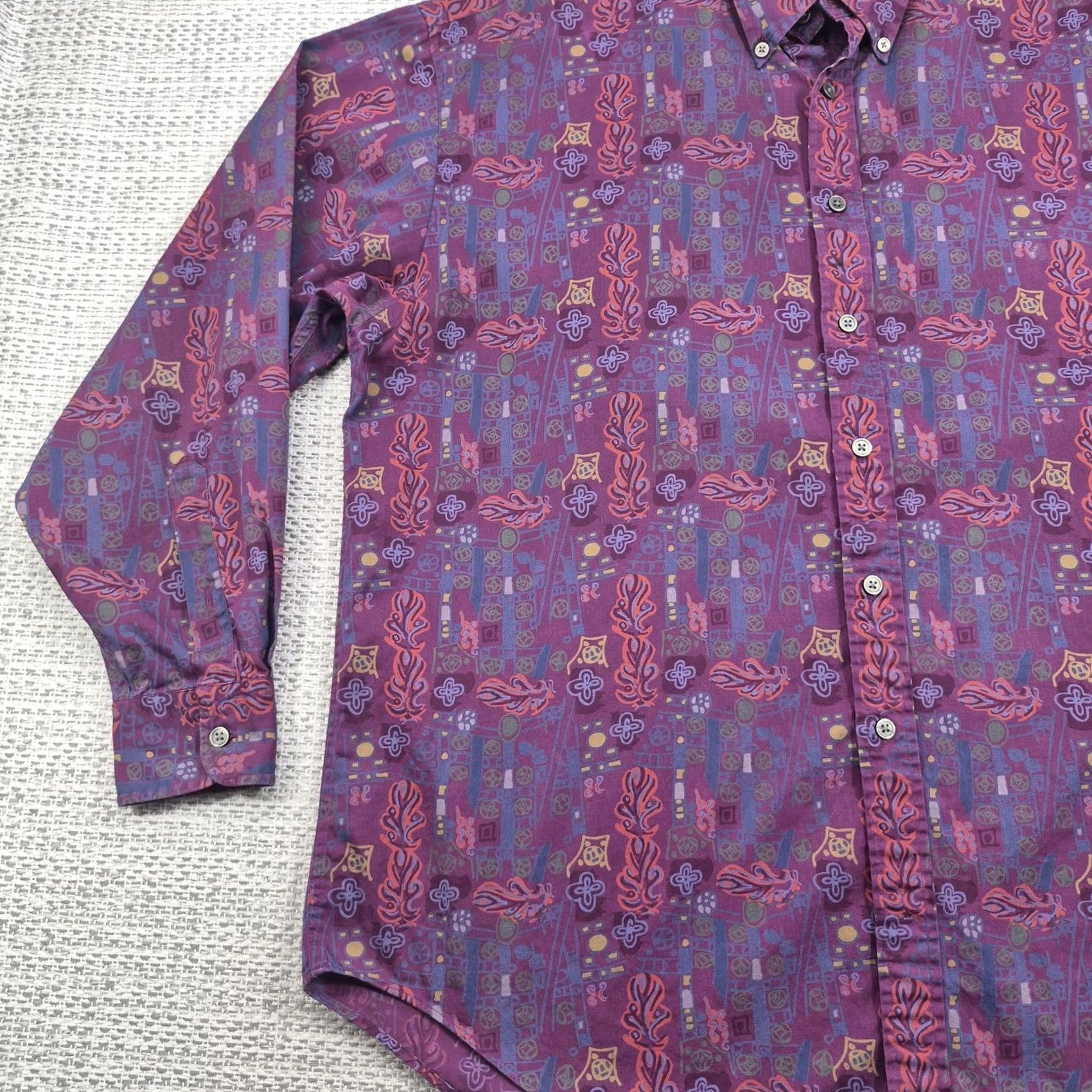 Nordstrom VINTAGE Nordstrom Shirt Mens Large Purple Geometric Print Long Sleeve Button-Front Twill Size US L / EU 52-54 / 3 - 3 Thumbnail