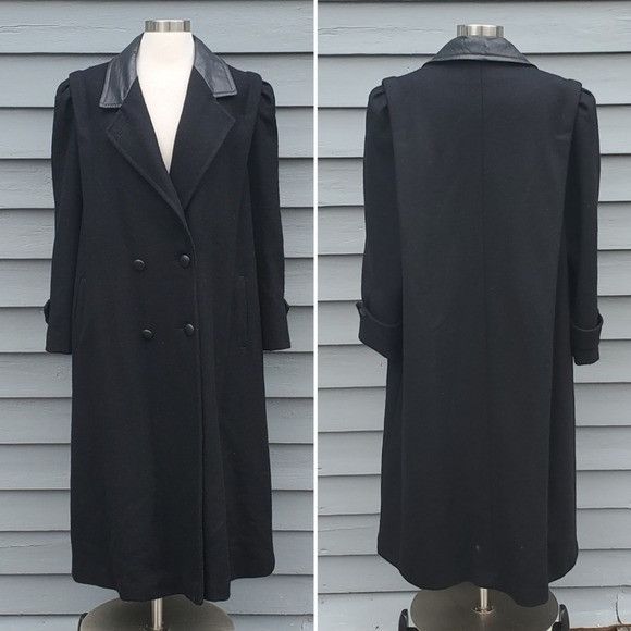 Vintage Vintage 80s Retro Preppy Acadamia Black Wool Blend Leather T Size XXL / US 16-18 / IT 52-54 - 1 Thumbnail