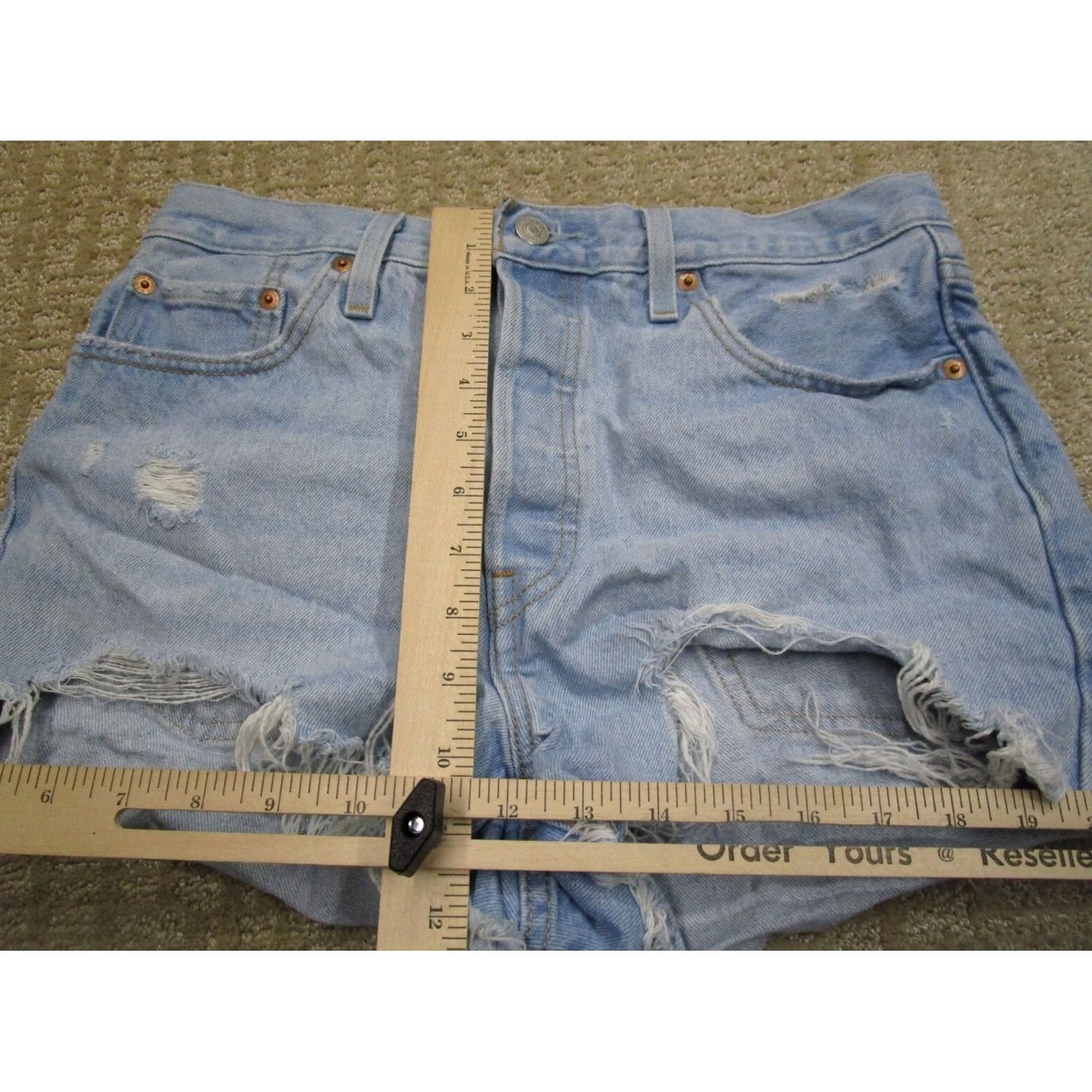 Levi's Levi's 501 Shorts Women 29 High Rise Distressed Ripped Hot Pants Denim Blue Leather Logo 5-Pocket Style: Short Size 29" - 5 Thumbnail