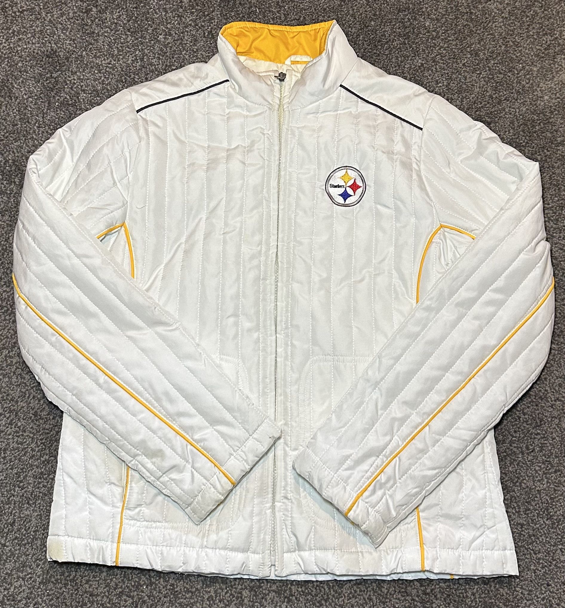 NFL Vintage 2010s Pittsburgh Steelers White Quilted Jacket Size M / US 6-8 / IT 42-44 - 1 Thumbnail