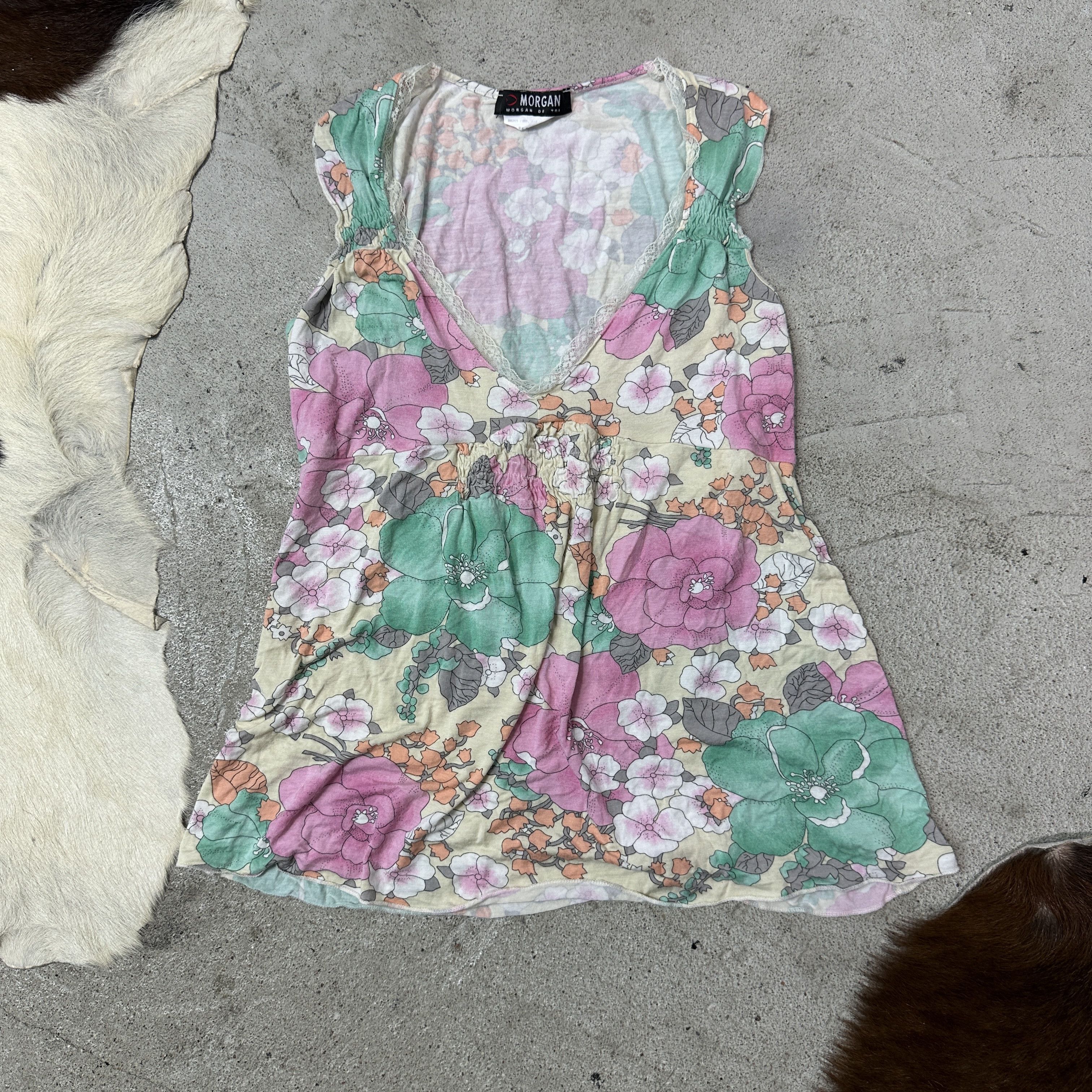 Vintage Vintage Coquette Flower Pattern Printed Morgan Top Y2K Size S / US 4 / IT 40 - 2 Thumbnail