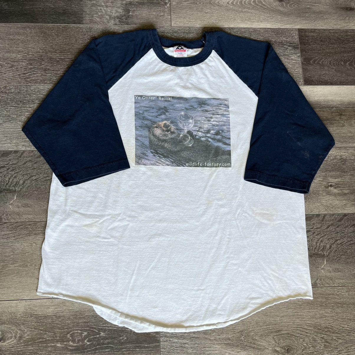 Vintage Vintage 90s You Otter Relax Wine Raglan Sleeve Baseball Tee Size US XL / EU 56 / 4 - 1 Thumbnail