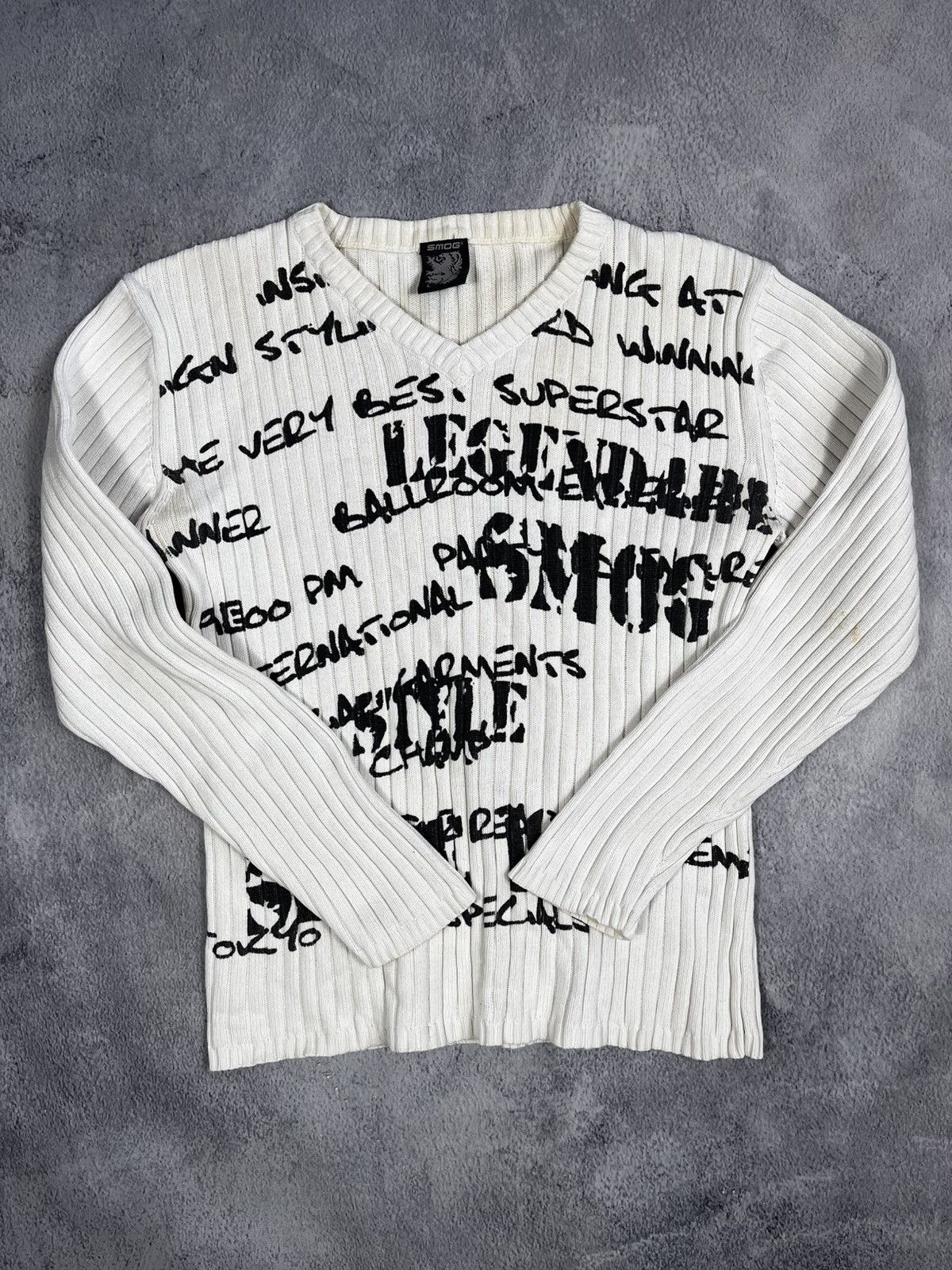Vintage Vintage Y2K Japanese 00s style printed ribbed sweater Size US L / EU 52-54 / 3 - 6 Thumbnail