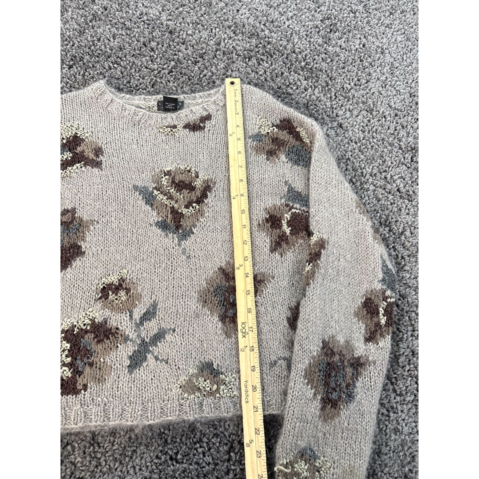 Express VINTAGE Express Sweater Womens M Brown Mohair Knit Floral 90s Pullover Crew Neck Chunky Size M / US 6-8 / IT 42-44 - 2 Thumbnail