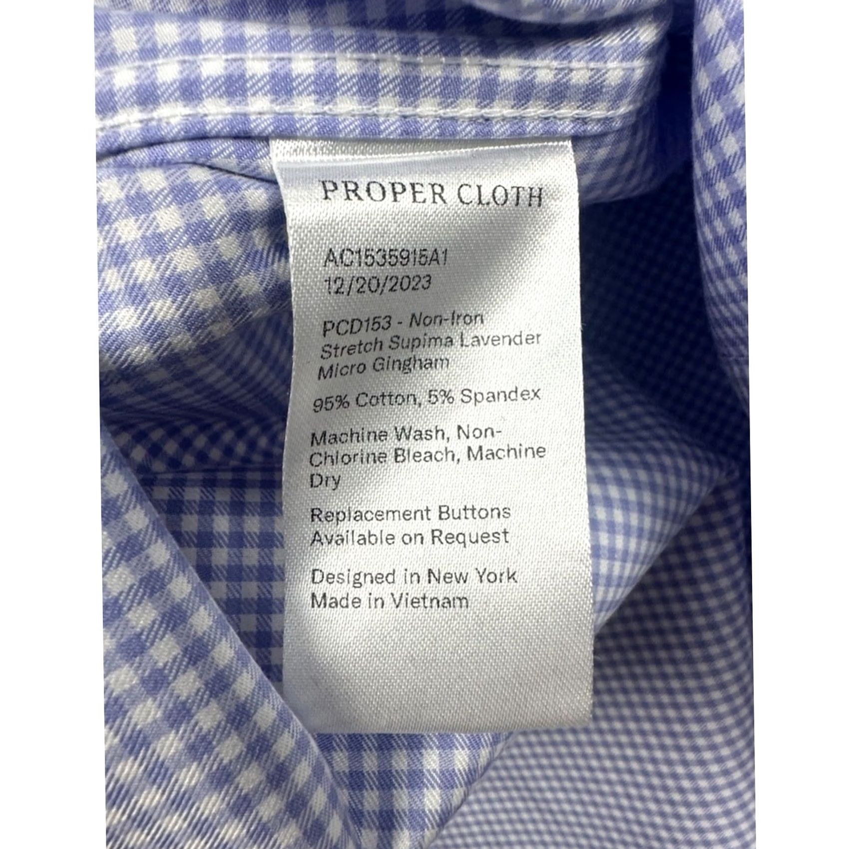 Proper Cloth Proper Cloth Non-Iron Stretch Supima Micro Gingham Long Sleeve - 16 / 34 (L) Purple Men Long Sleeve Adult Large Mens Size US L / EU 52-54 / 3 - 6 Thumbnail