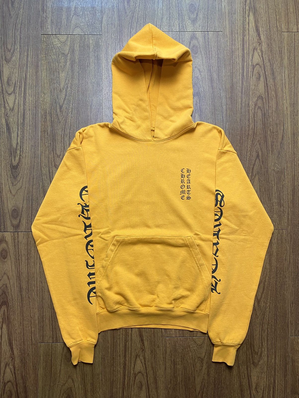 Image of Chrome Hearts Vertical Logo Yellow Mustard Hoodie in Mustard Yellow, Men's (Size XS)