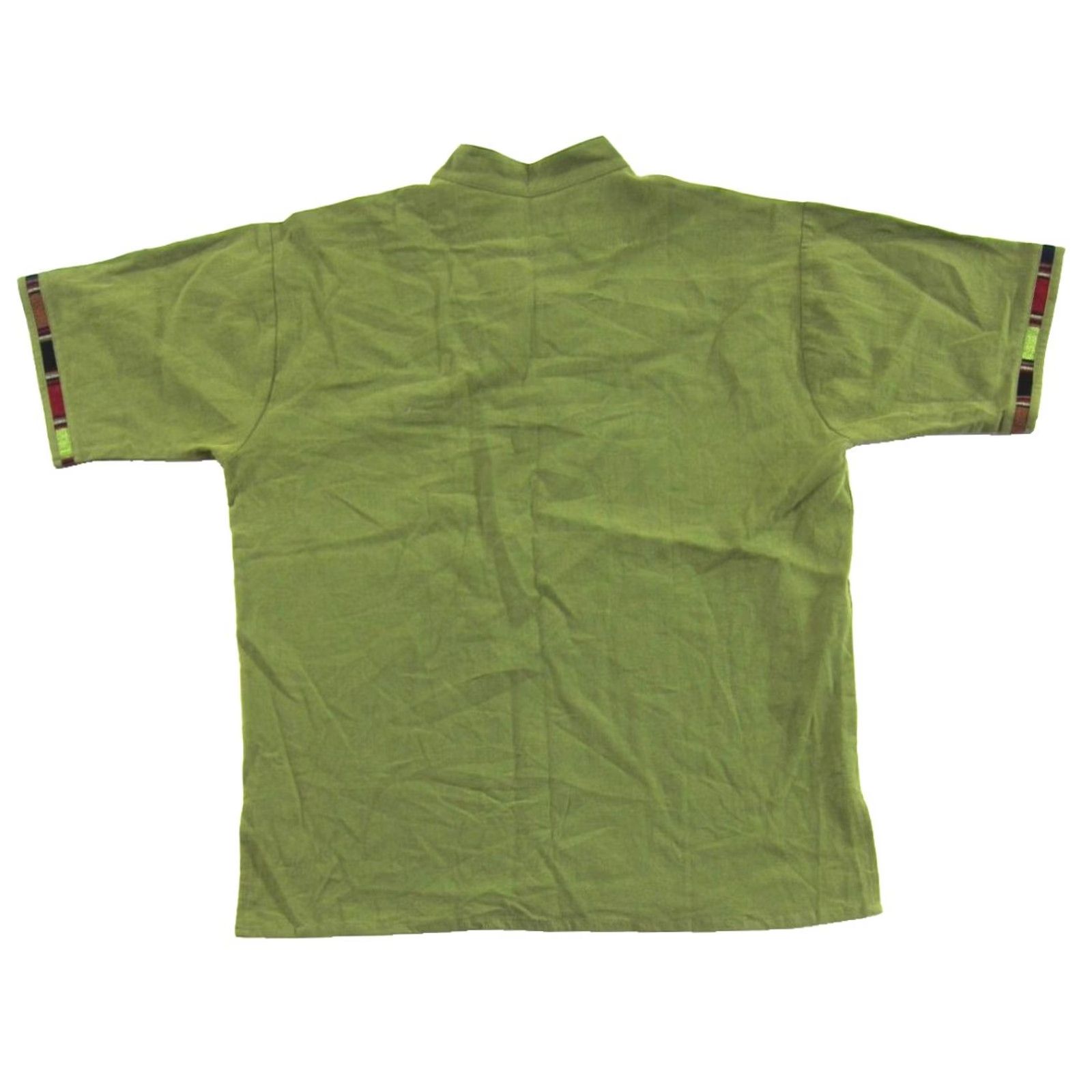 Olive VINTAGE Rina Shirt Men M Olive Green 100% Cotton Guatemala Hippie Short Sleeve Henley Neck Tie Casual Travel Vintage Fashion Size US M / EU 48-50 / 2 - 2 Thumbnail