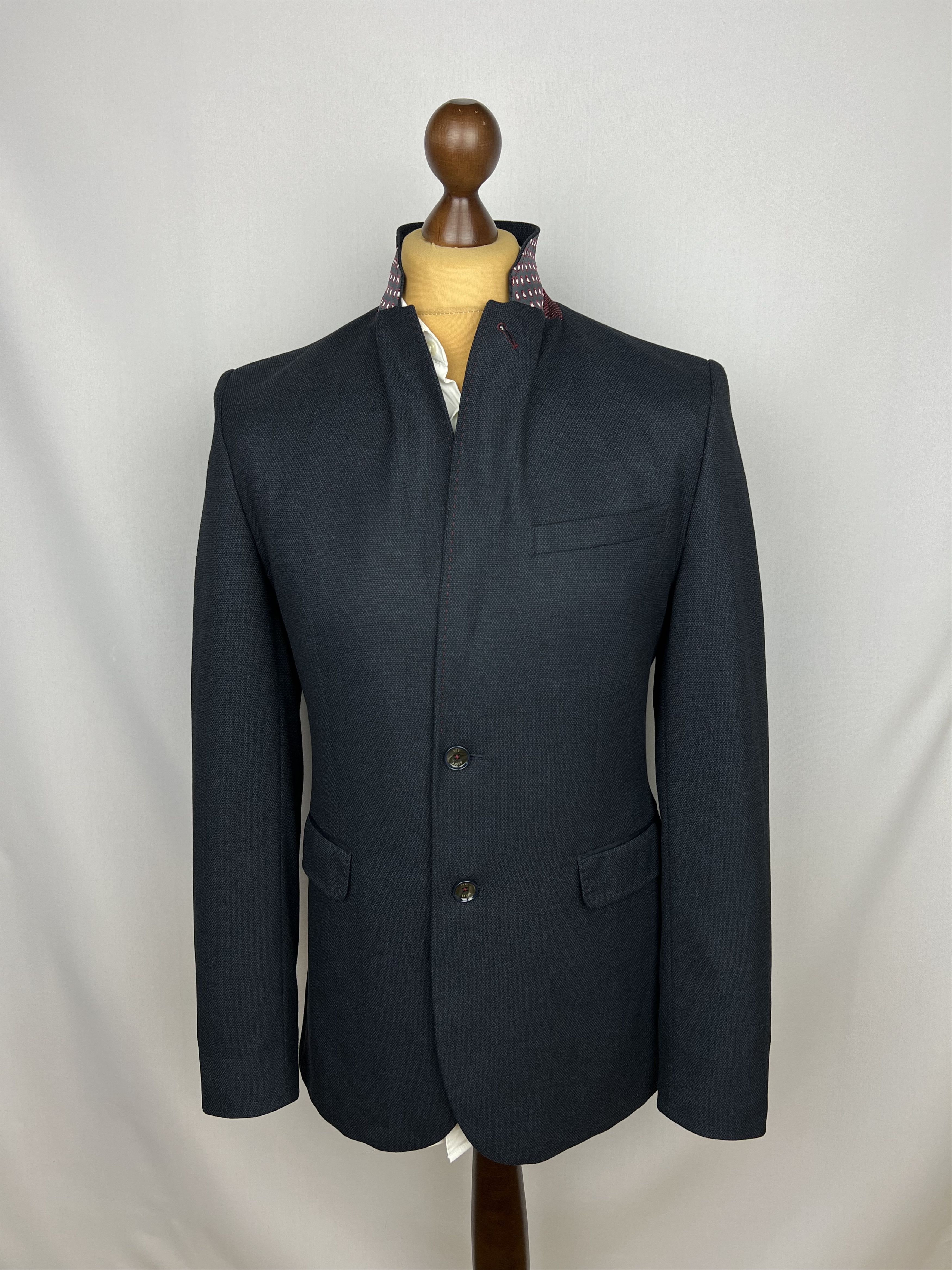 Ted Baker Solid Midnight-Blue Synthetic Blend Modern Sport Coat Size 40R - 2 Thumbnail
