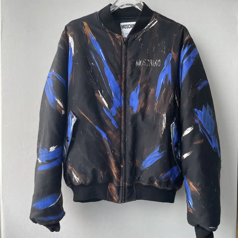 Moschino Moschino Black Bomber Jacket with Colorful Print 0089 Size US M / EU 48-50 / 2 - 1 Thumbnail