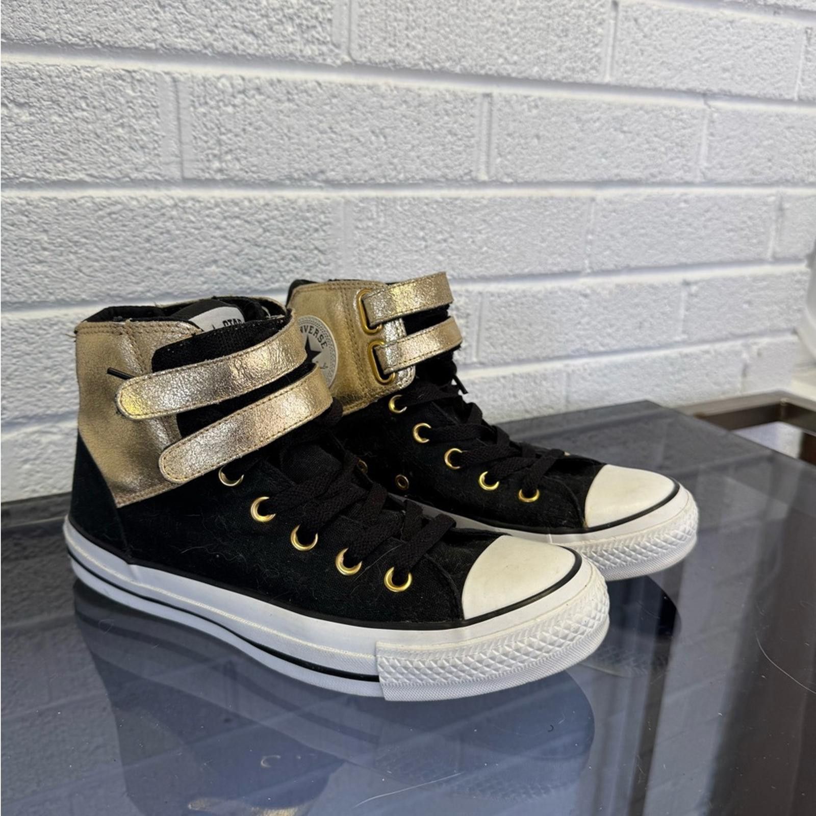 Converse Converse Black and Gold High-Top Sneakers Size US 8 / IT 38 - 2 Thumbnail
