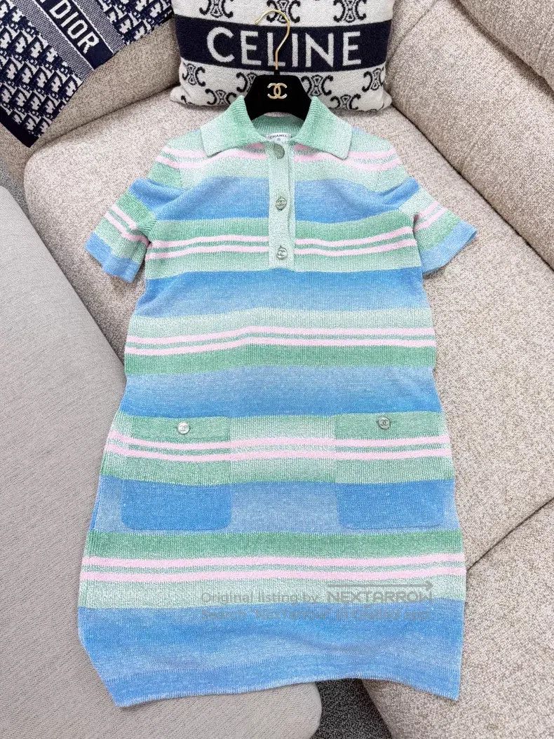 Chanel Chanel Blue and green color-blocking gradient stripe fine Size XXS / US 00 / IT 34 - 3 Thumbnail