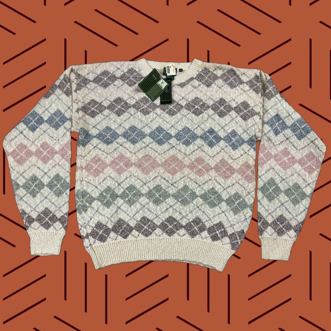 VINTAGE IZOD Golf Sweater Pullover Men M Argyle Diamond Pattern