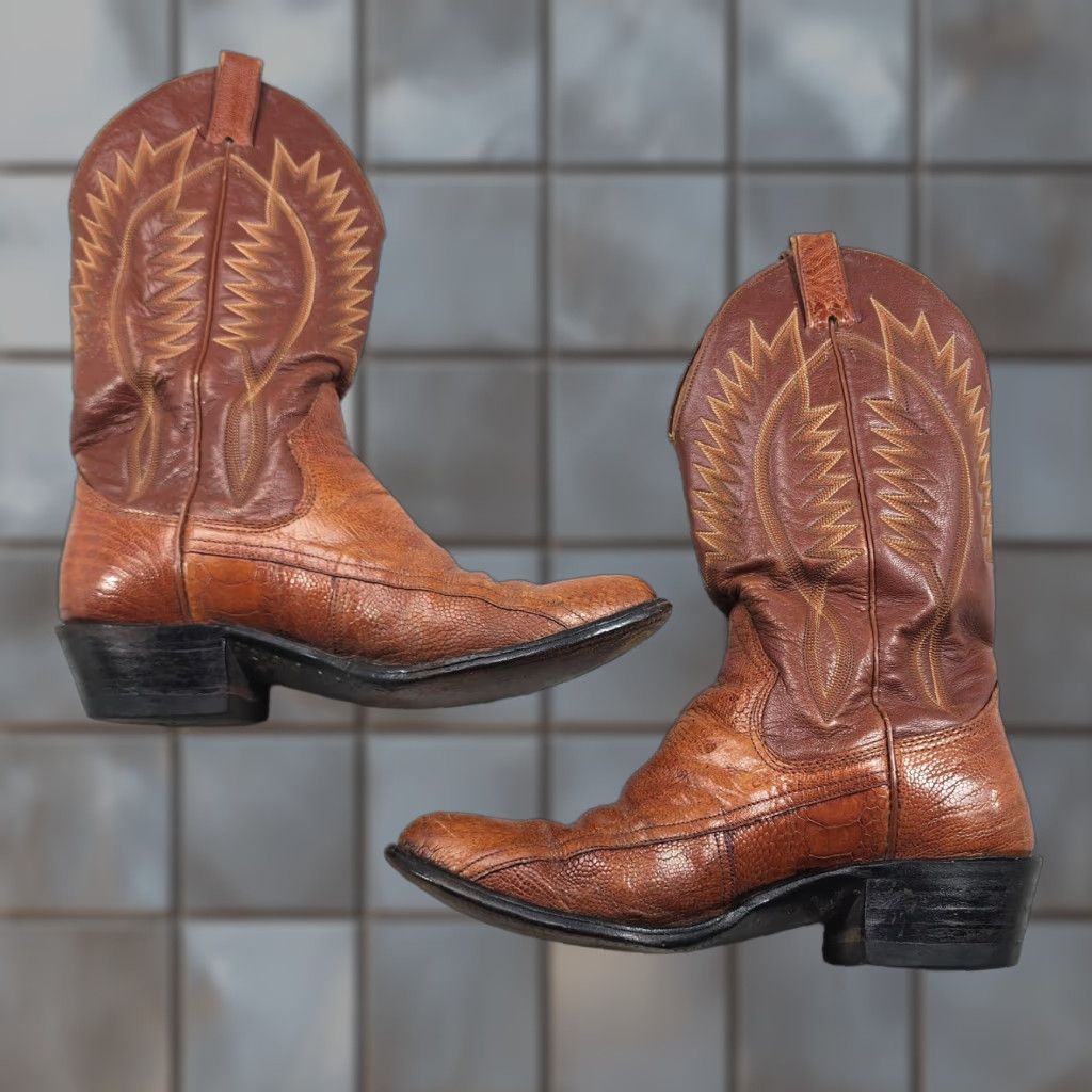 Sanders VINTAGE Sanders Snake Skin Cowboy Boots Mens Size 8.5 Brown Western Hand Made Boots - Western, Cowboy, Leather, Pointed Toe, Pull On, 8.5 Mens Size US 9 / EU 42 - 1 Thumbnail