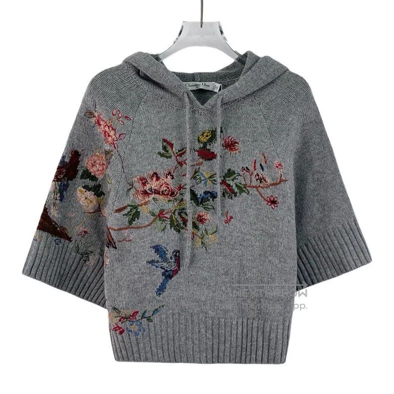 Dior Dior Gray floral print cashmere hooded drawstring short-sl Size XS / US 0-2 / IT 36-38 - 1 Thumbnail