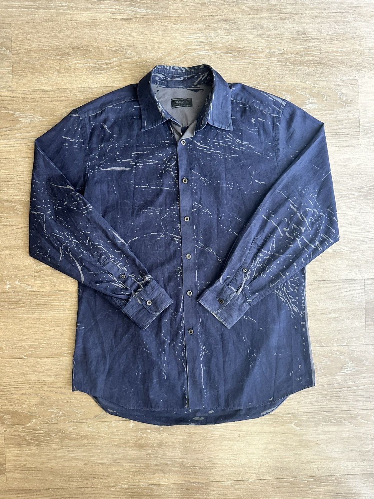 Prada Navy Speckled Button Up Shirt Size L Size US L / EU 52-54 / 3 - 2 Thumbnail