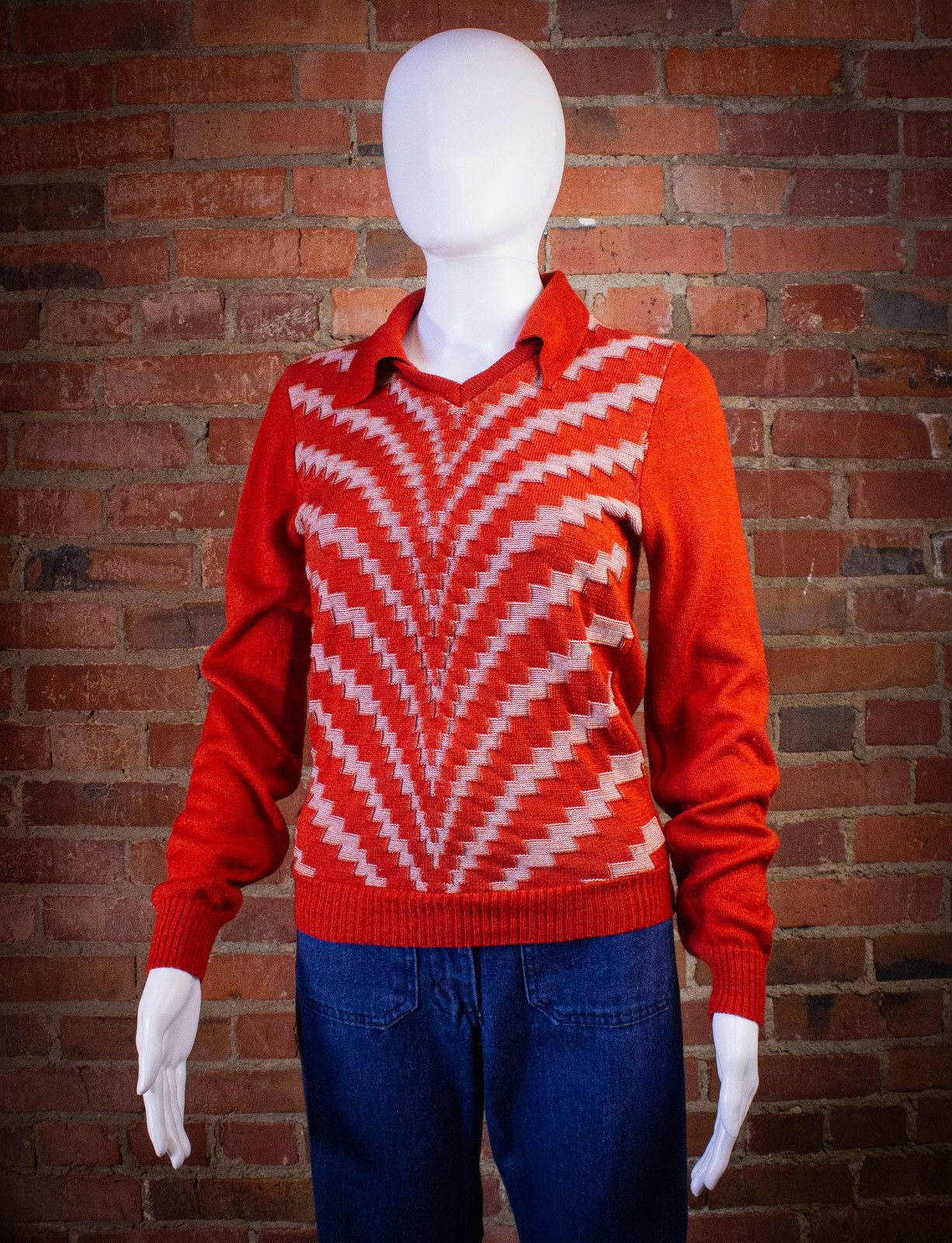 image of Vintage Orange Bolt Sweater 70S, Men's (Size XS)