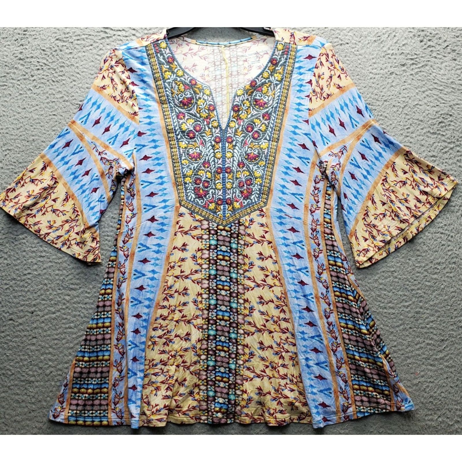 Soft Surroundings Soft Surroundings Blouse Womens PL Multicolor Geometric V-Neck 3/4 Sleeve Shirt Casual Travel Womens Size PL Size L / US 10 / IT 46 - 2 Thumbnail