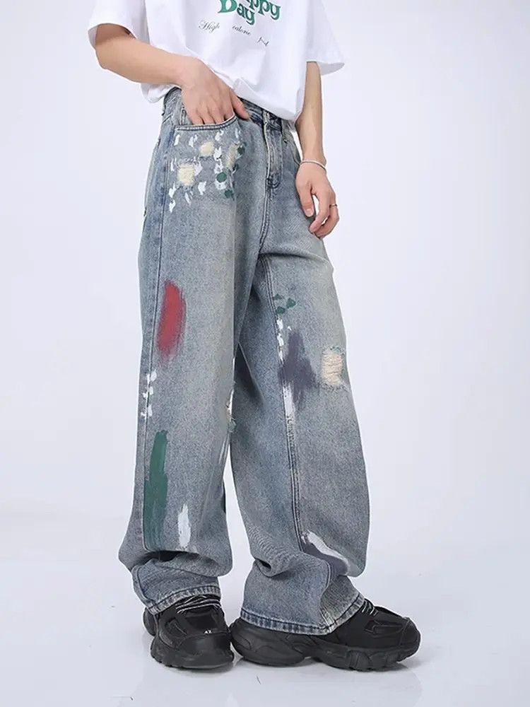 Japanese Brand Retro loose wide leg ripped jeans Size US 34 / EU 50 - 2 Thumbnail