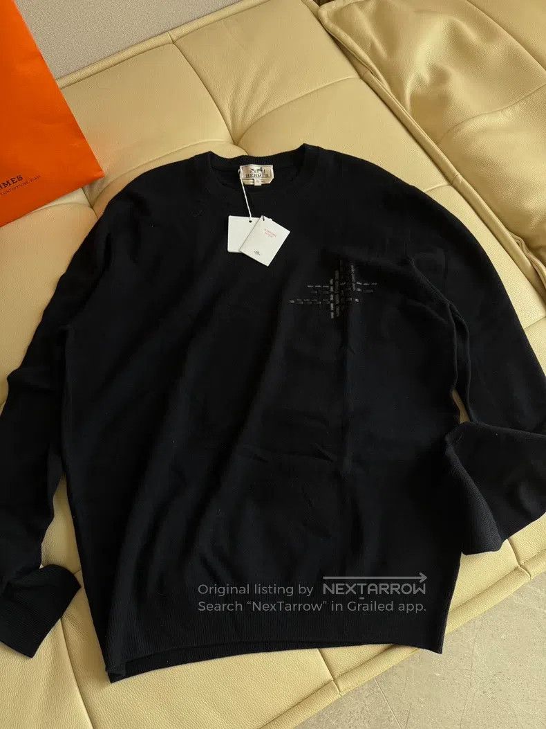Hermes Hermes Men's black knitted long-sleeve pullover wool sweat Size US XL / EU 56 / 4 - 6 Thumbnail